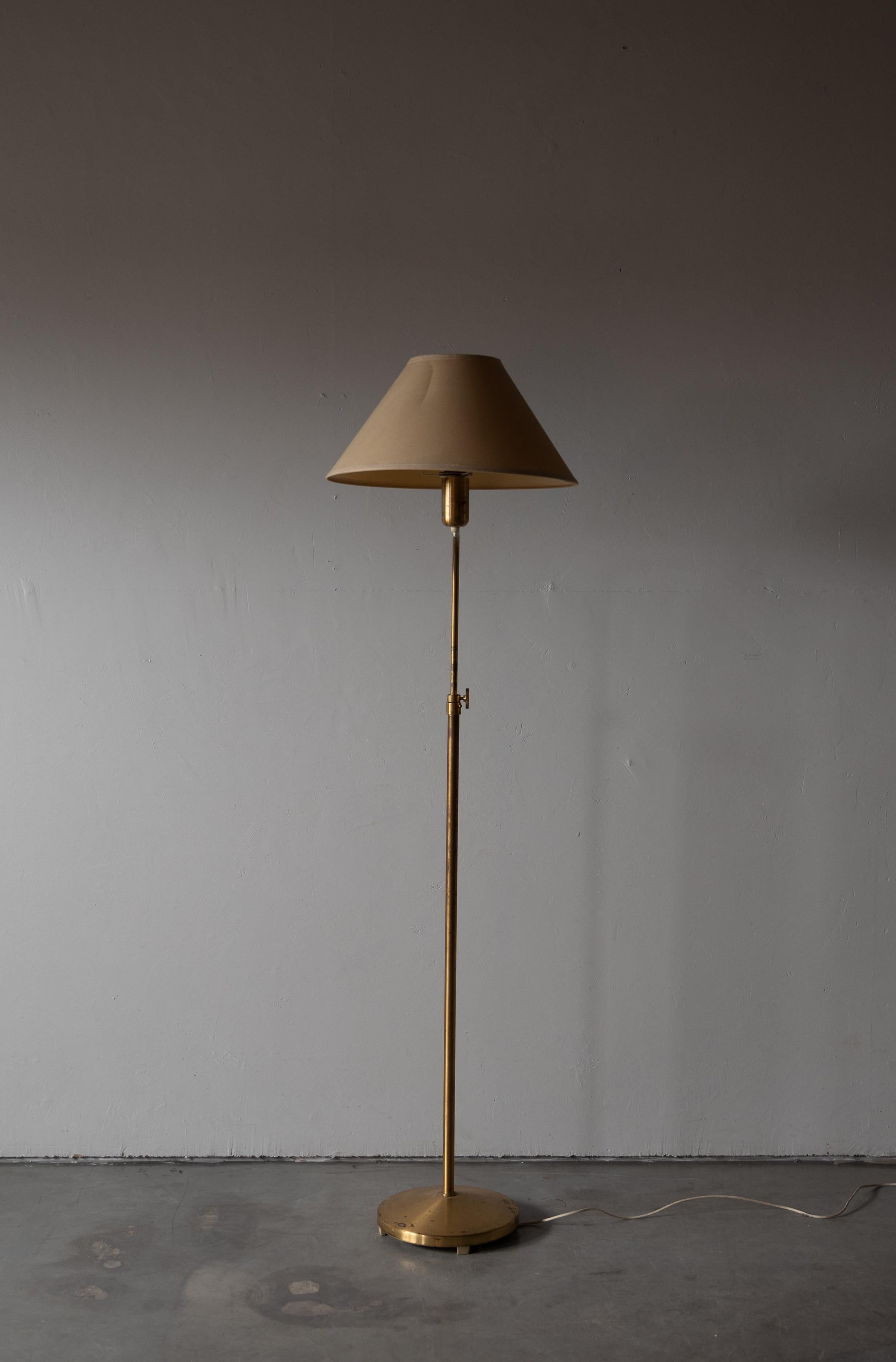 Bergboms, Floor Lamp, Brass, Fabric, Sweden, 1970s 1