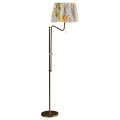 Bergboms, Floor Lamp, Brass, Fabric, Sweden, 1970s