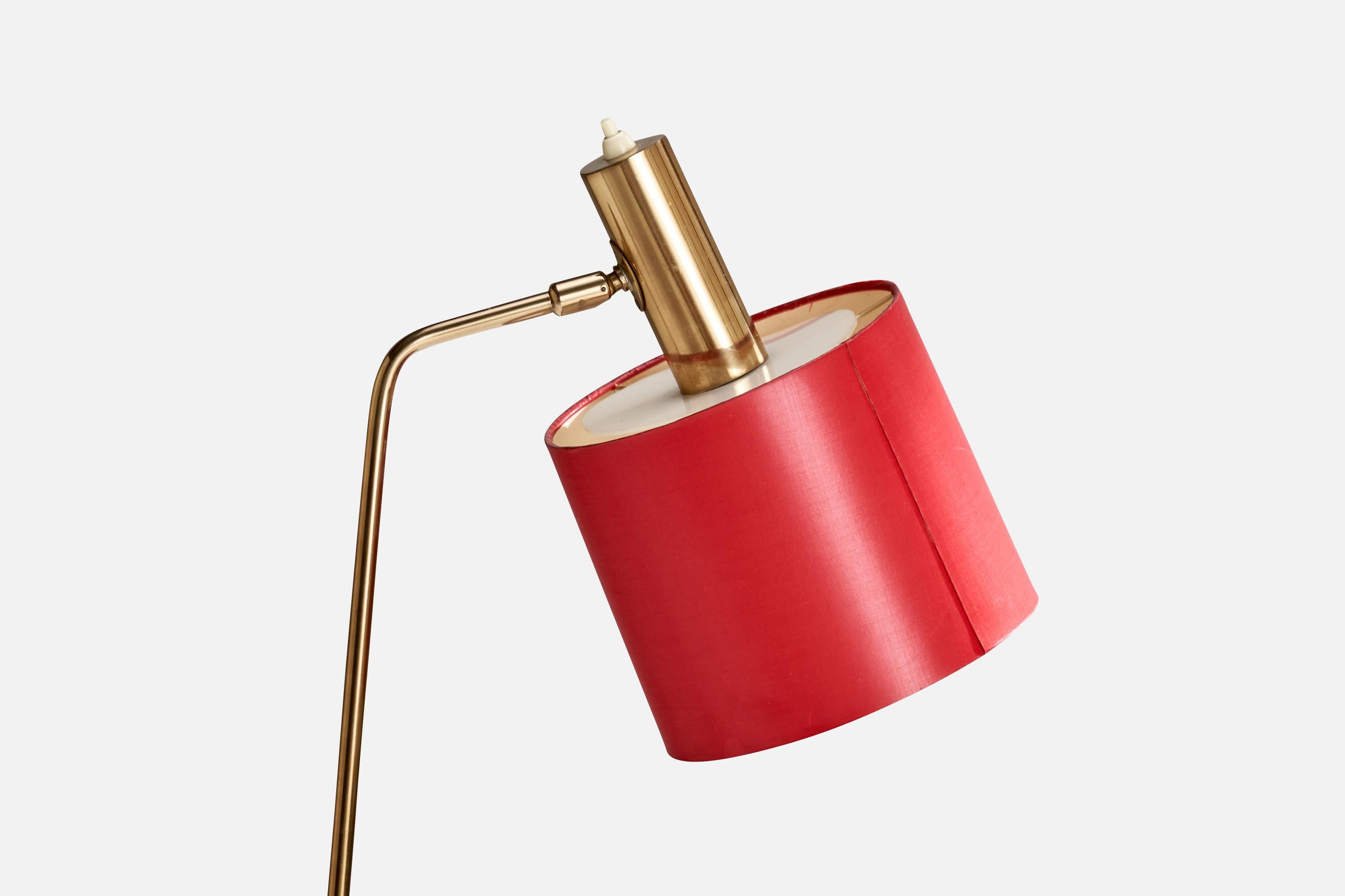 Scandinavian Modern Bergboms. Floor Lamp, Brass, Paper, Sweden, 1960s For Sale