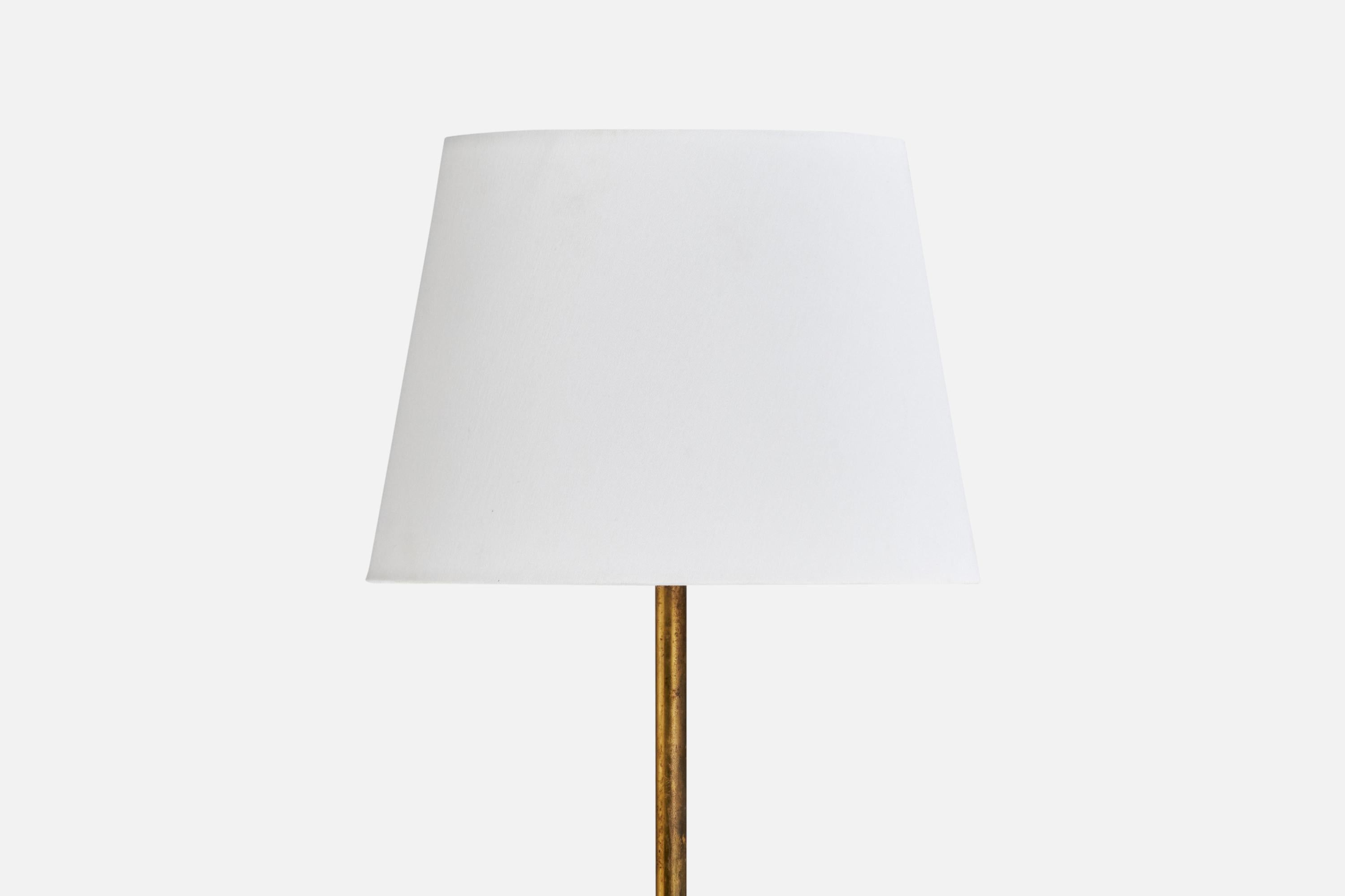 Scandinavo moderno Bergboms, Lampada da terra, Ottone, Teak, Tessuto, Svezia, anni '50 in vendita