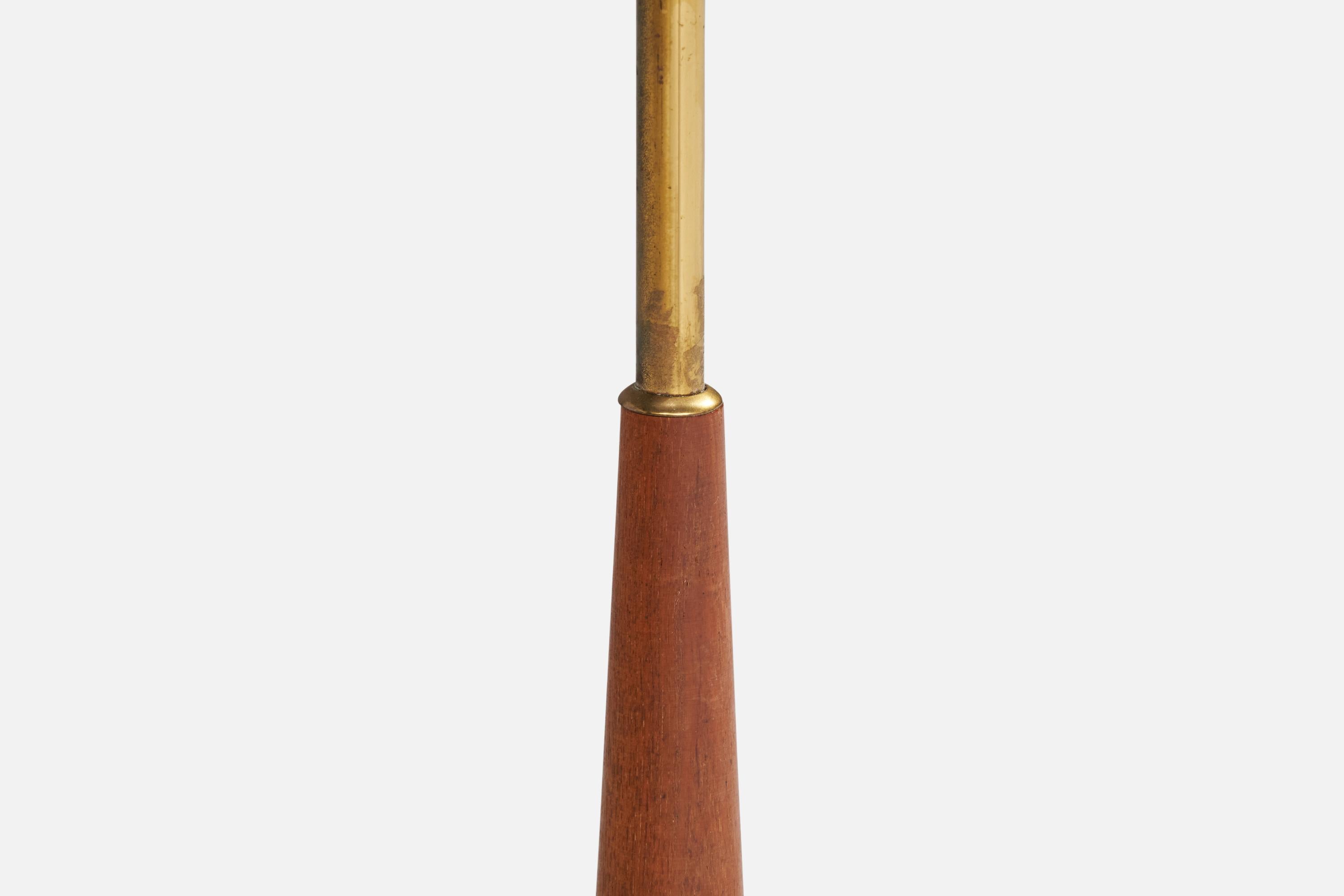 Metà XX secolo Bergboms, Lampada da terra, Ottone, Teak, Tessuto, Svezia, anni '50 in vendita
