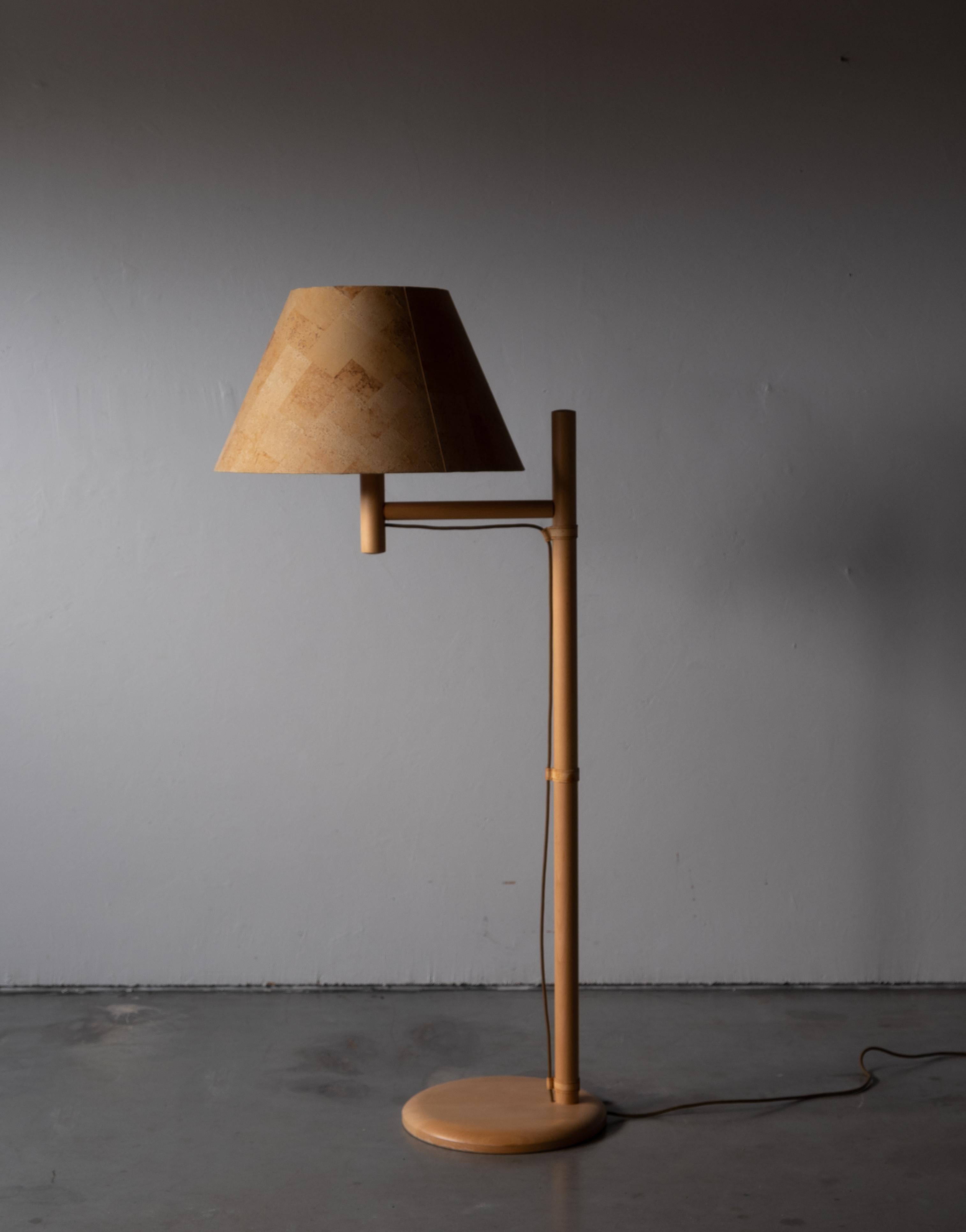 A floor lamp. Designed and produced by Bergboms, Sweden, c. 1970s. Labeled.

Features its original faux cork veneer lampshade.

Other designers of the period include Paavo Tynell, Hans Bergström, Josef Frank, and Kaare Klint.