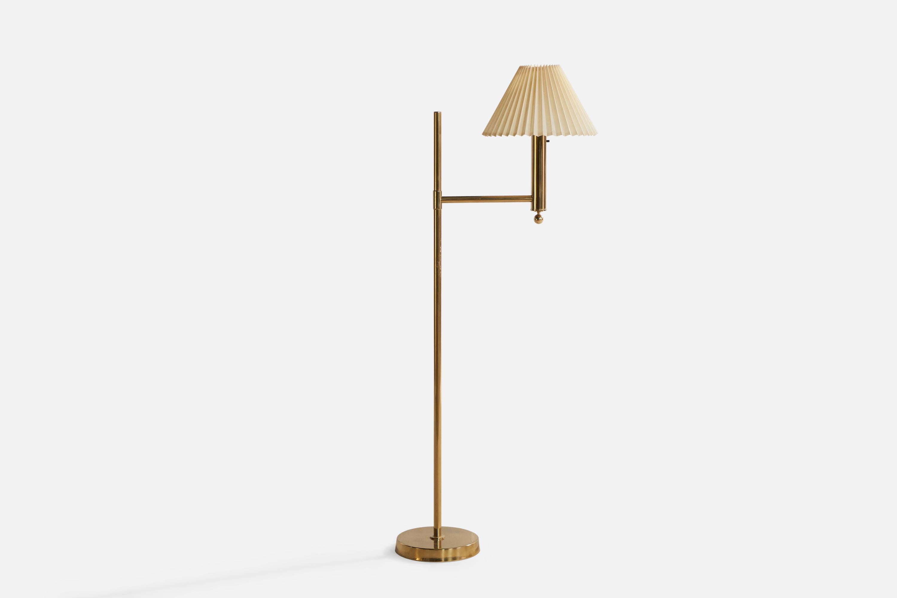 Swedish Bergboms, Floor Lamps, Brass, Fabric, Sweden, 1960s For Sale
