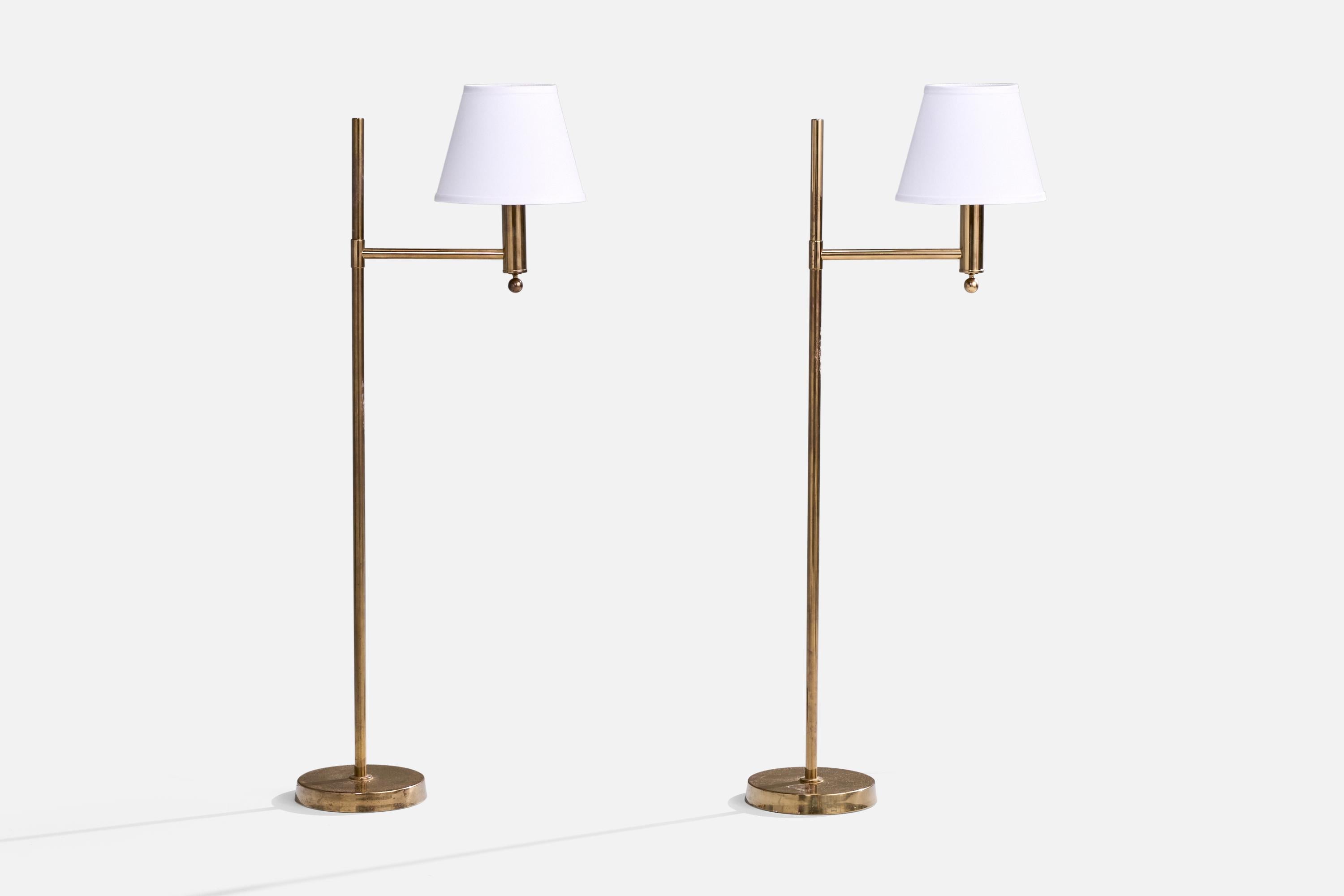 Bergboms, Floor Lamps, Brass, Fabric, Sweden, 1970s For Sale 3