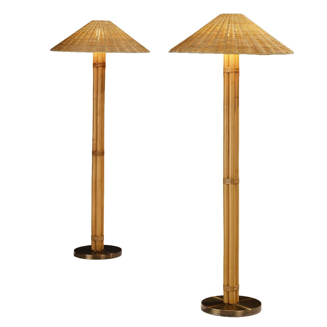 Lampadaire 'G 105' de Bergboms en canne de bambou et laiton