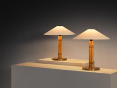 Bergboms Pair of 'B-105' Table Lamps in Bamboo Brass and Fabric Shades