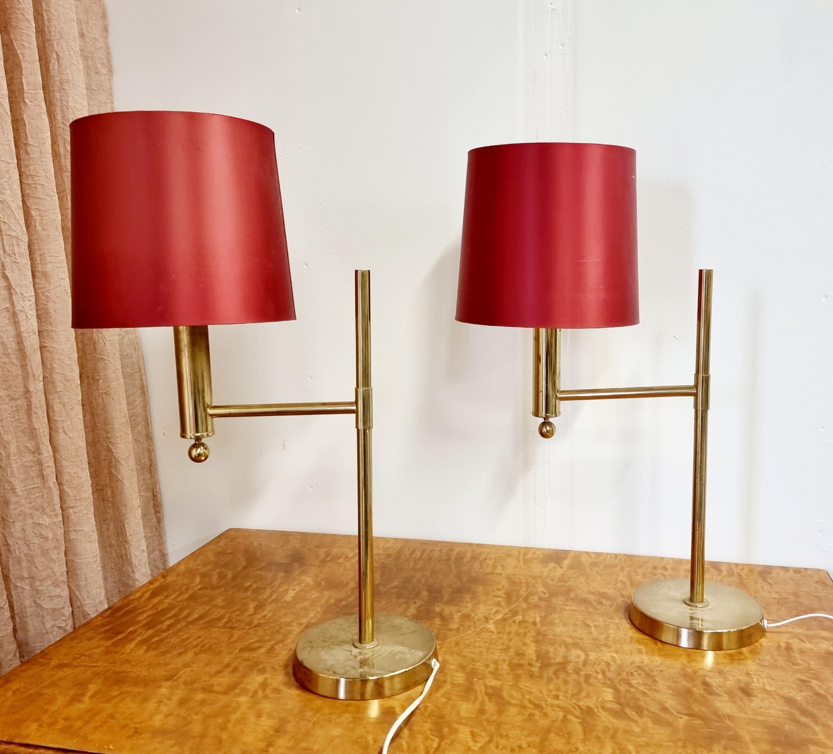 Scandinavian Modern Bergboms, Pair of Brass Table Lamps 