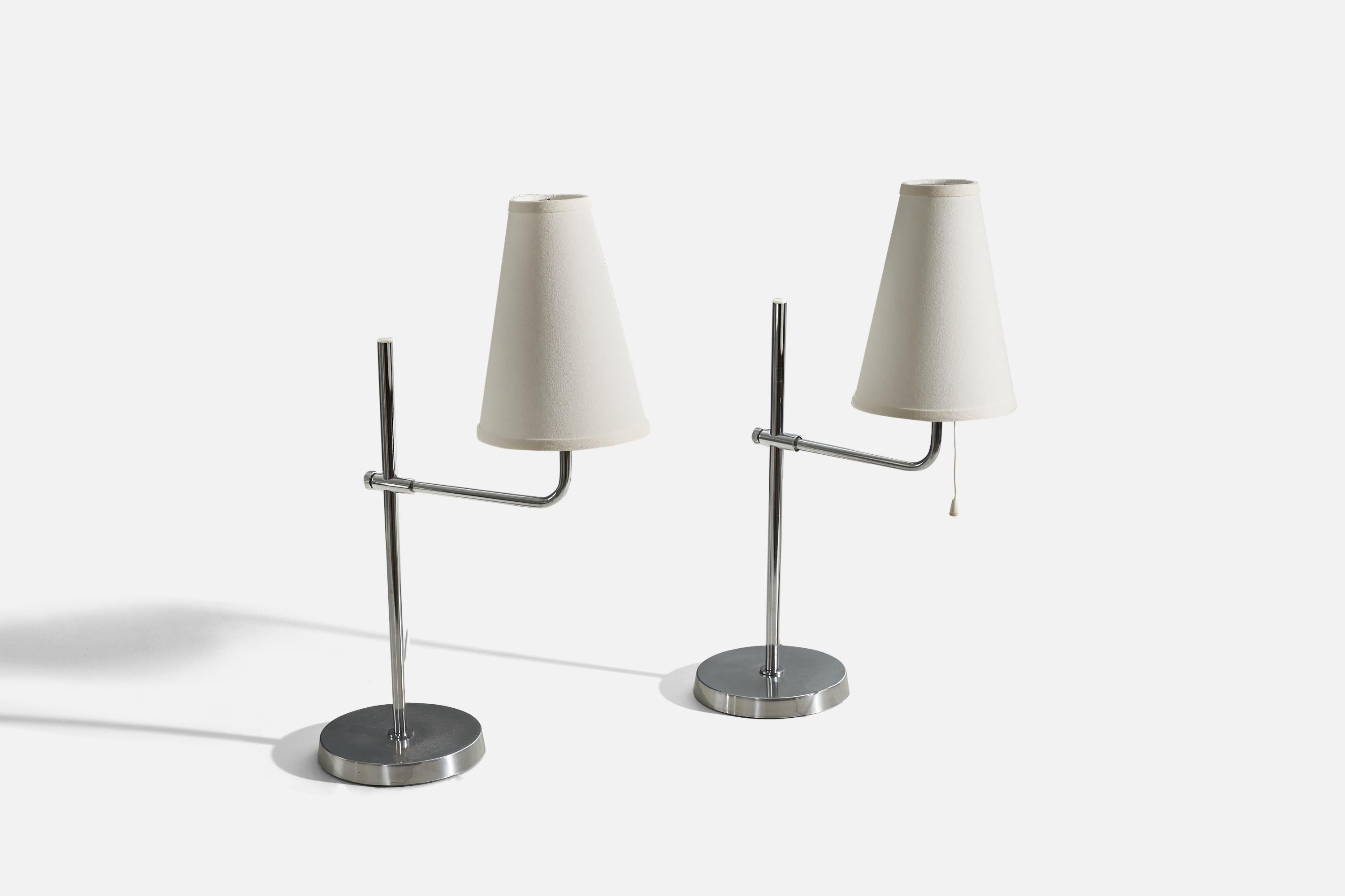 Mid-Century Modern Bergboms, Pair of Table Lamps, Chrome, Sweden, 1970s For Sale