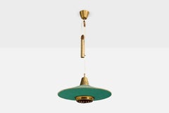 Bergboms, Pendant Light, Brass, Fabric, Wood, Sweden, 1950s