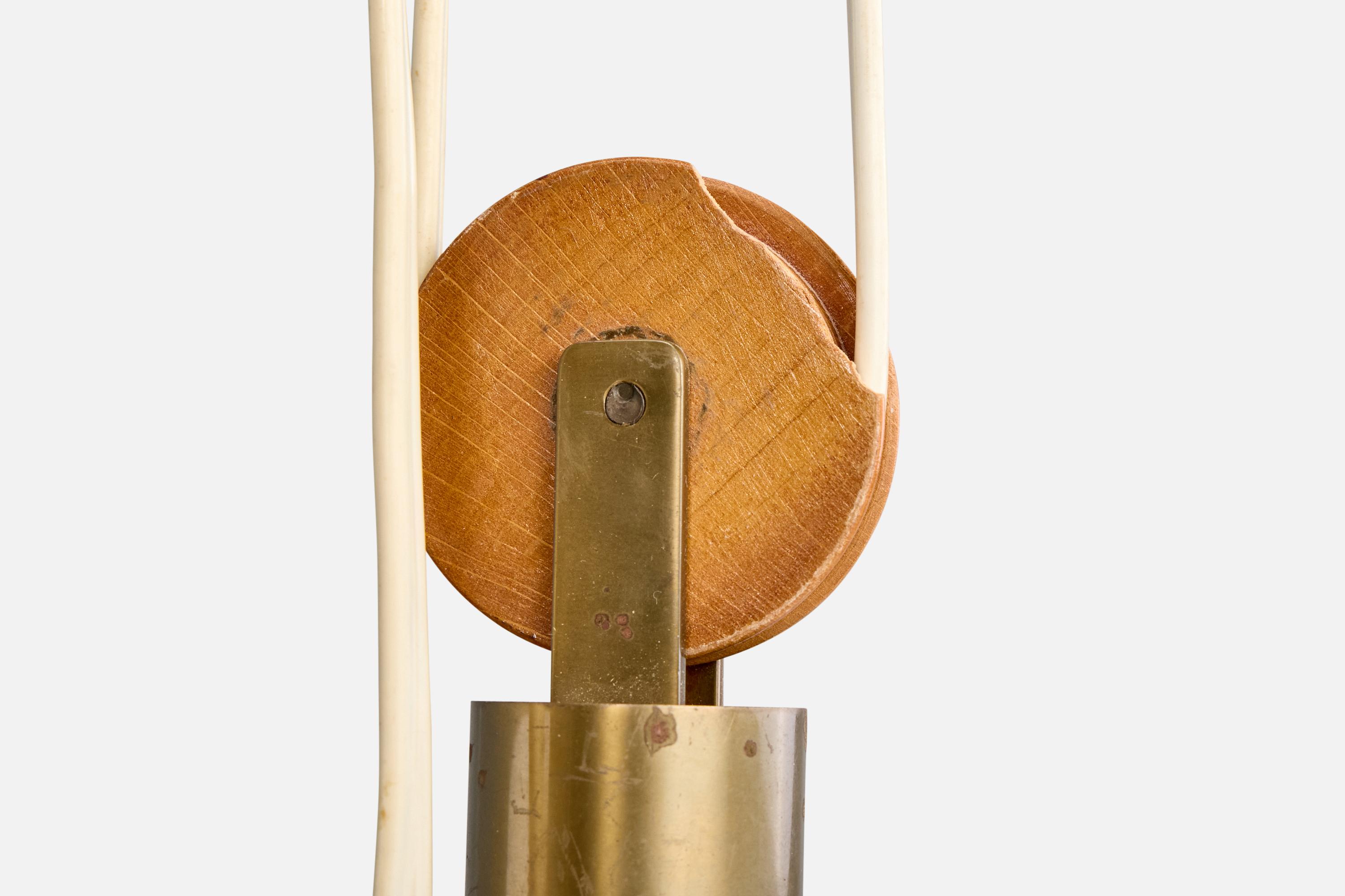 Suédois Bergboms, lampe à suspension, laiton, Fabrice, Wood, Suède, années 1950 en vente