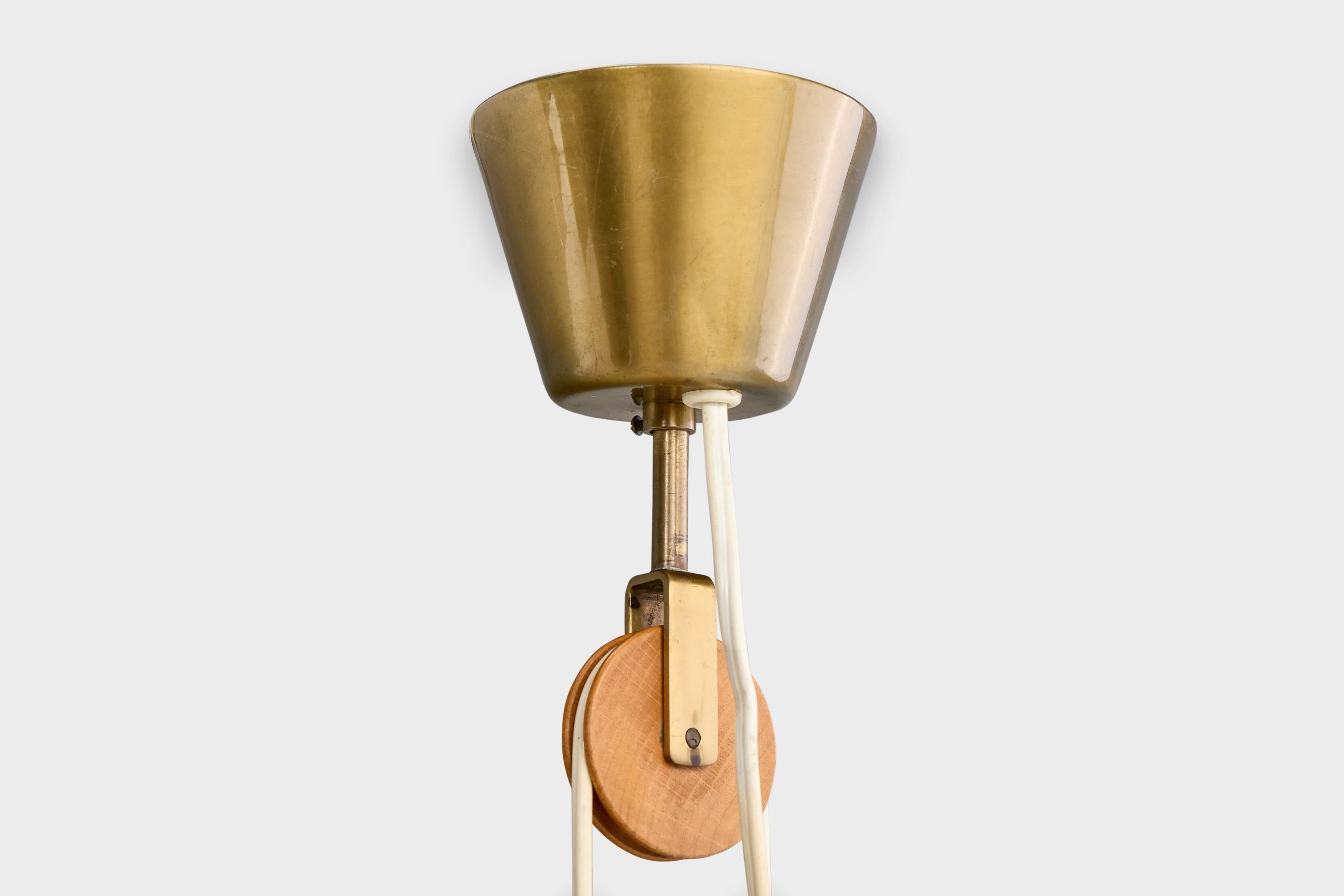 Bergboms, lampe à suspension, laiton, Fabrice, Wood, Suède, années 1950 Bon état - En vente à High Point, NC