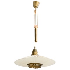 Bergboms, Pendant Light, Brass, Fabric, Wood, Sweden, 1950s