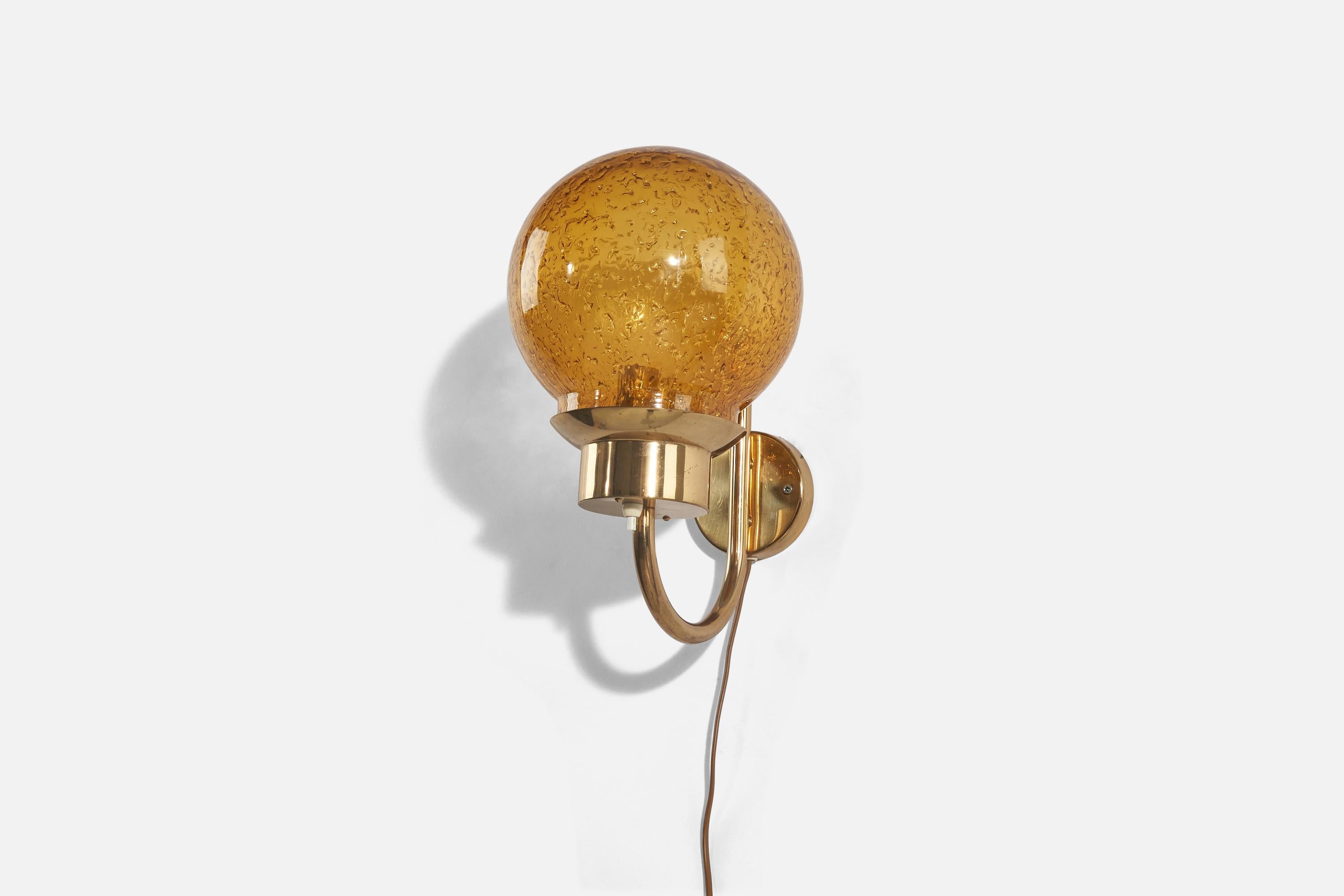 Mid-Century Modern Bergboms, Sconce, Brass, Glass, Sweden, 1960s For Sale