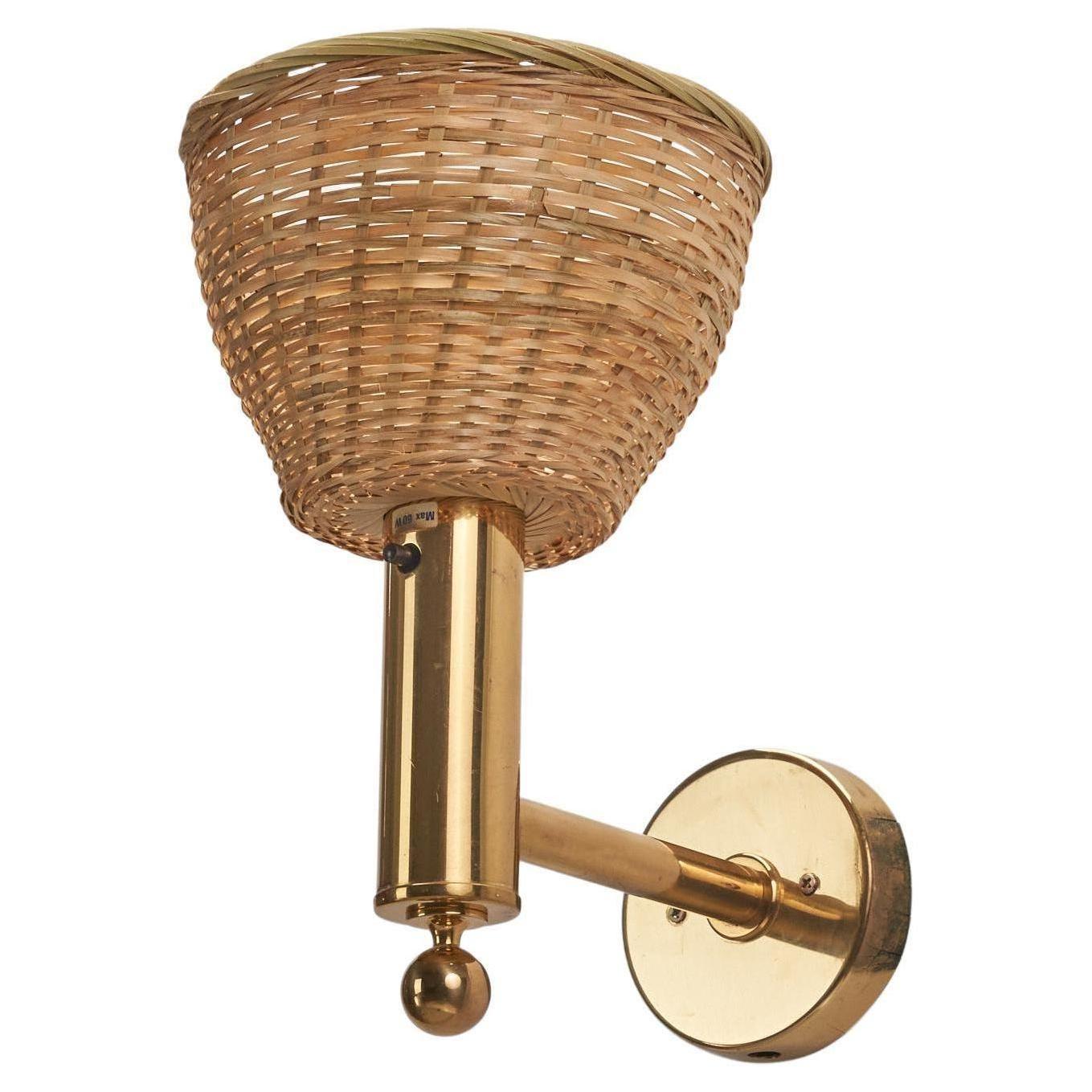 Bergboms, Sconce, Brass, Rattan, Sweden, 1970s