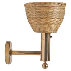 Bergboms, Sconce, Brass, Rattan, Sweden, C. 1970s