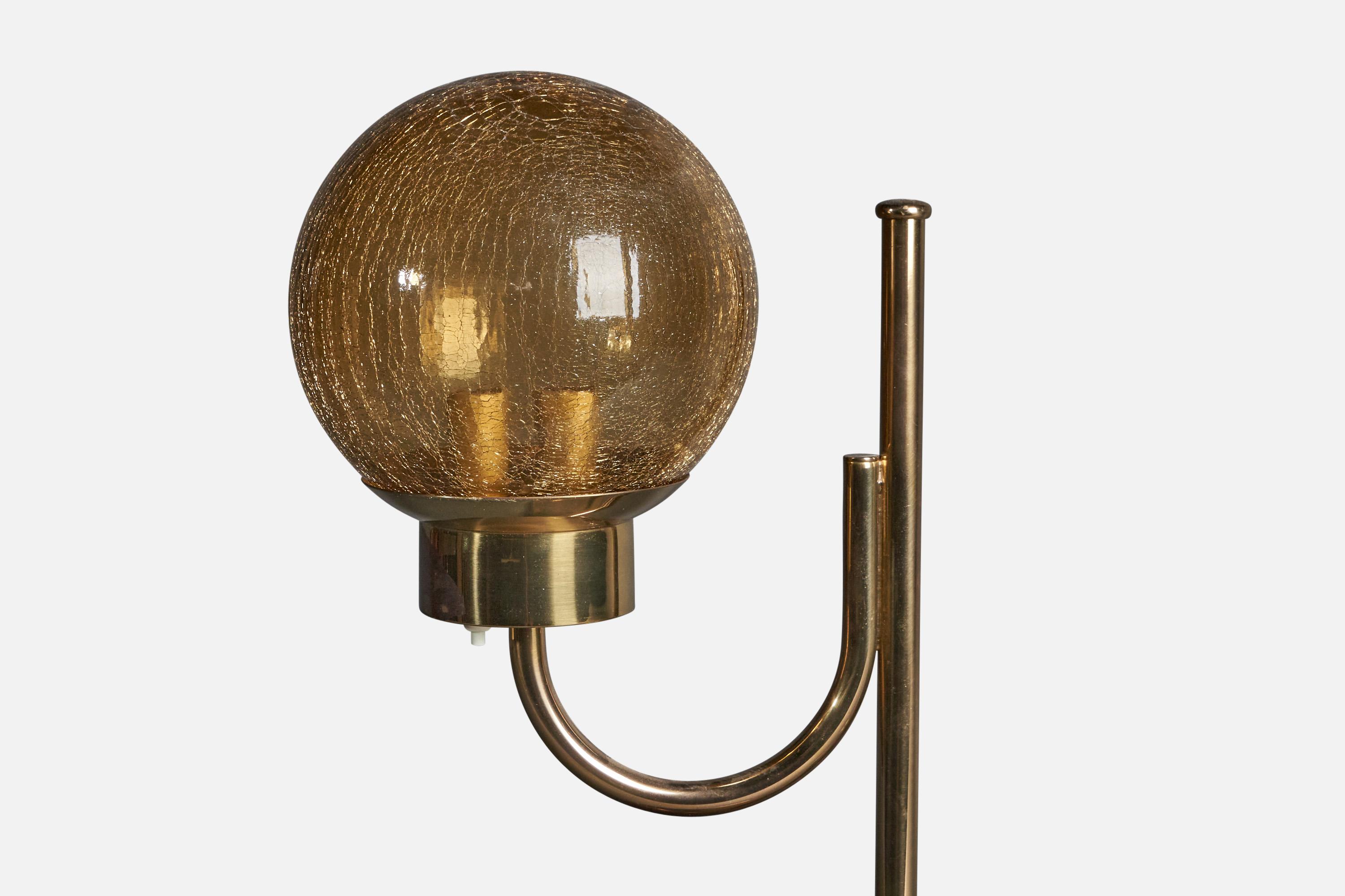 Mid-Century Modern Bergboms, Sizable Table Lamp, Brass, Glass, Sweden, 1970s For Sale