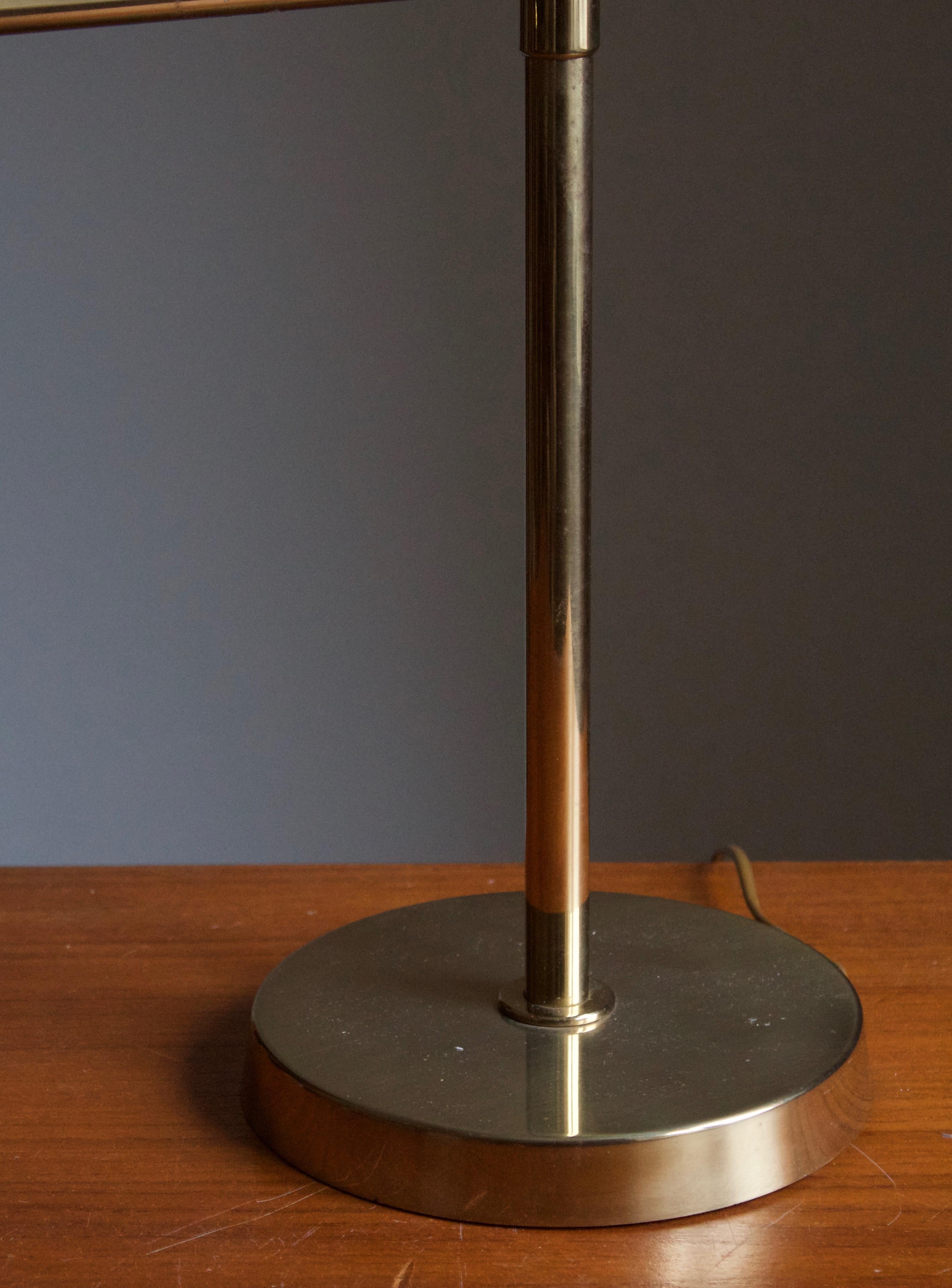 Swedish Bergboms, Sizable Table Lamp, Brass, Rattan, Sweden, 1970s
