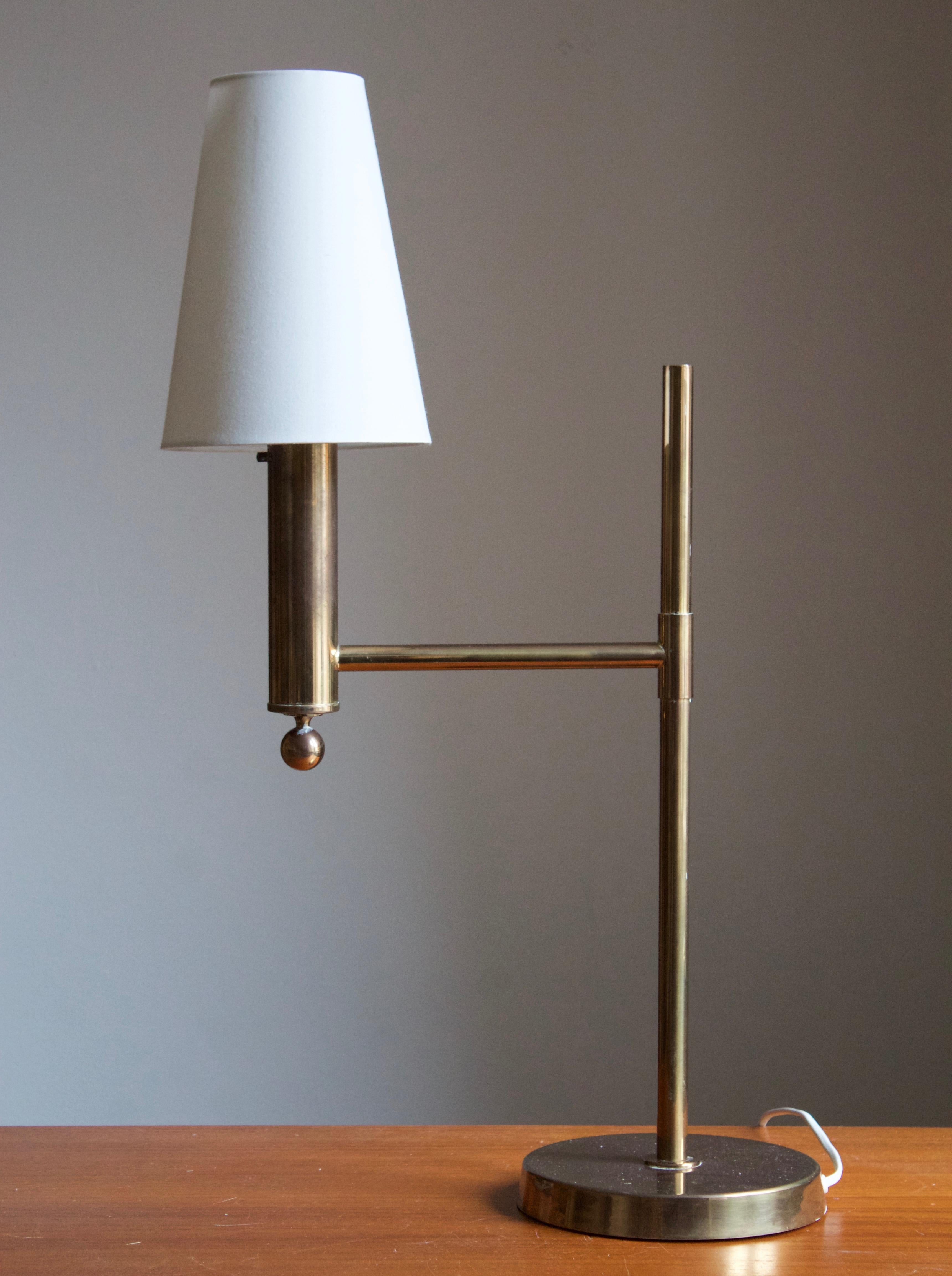 Swedish Bergboms, Sizable Table Lamp, Brass, White Fabric, Sweden, 1970s