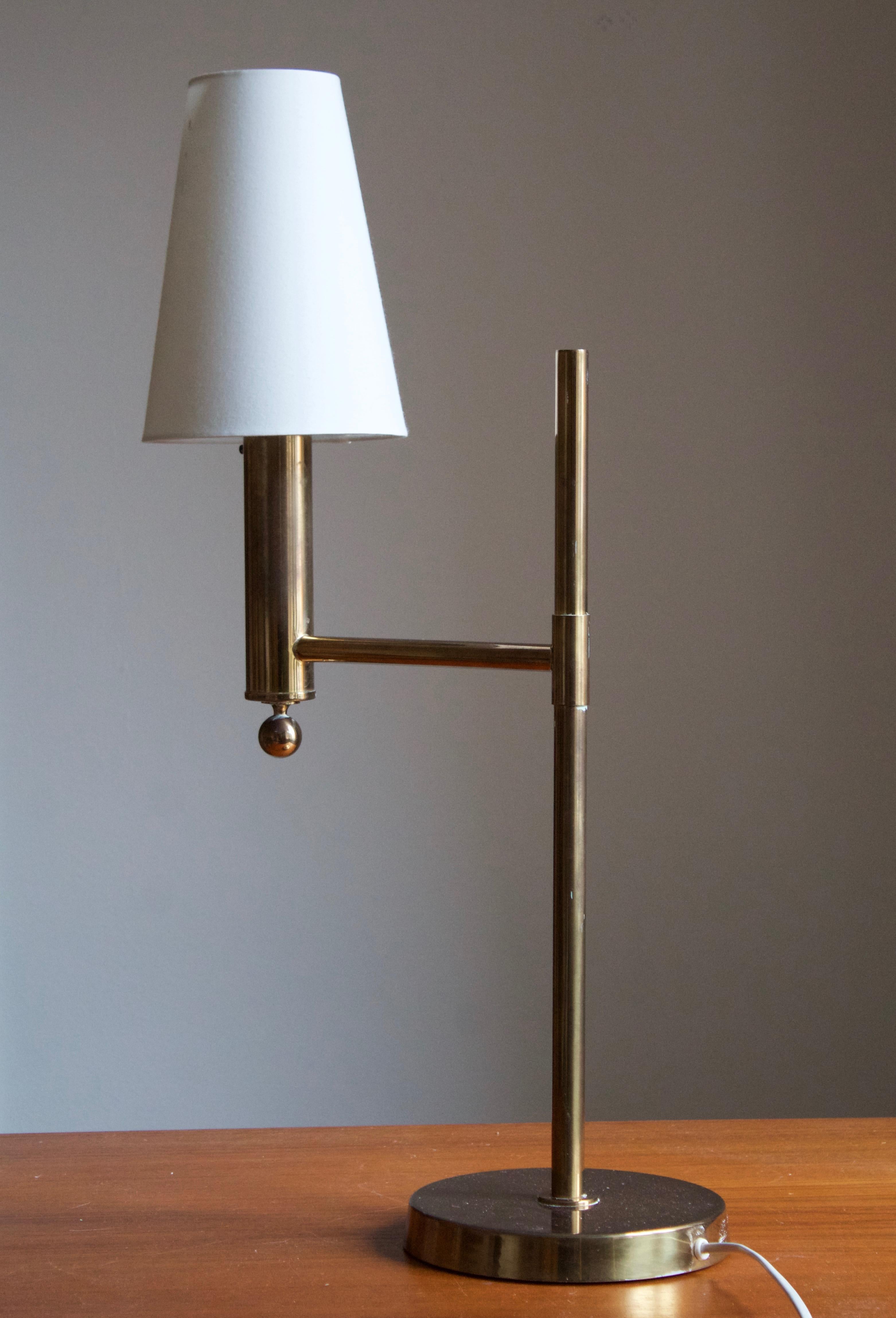 Bergboms, Sizable Table Lamp, Brass, White Fabric, Sweden, 1970s In Good Condition In High Point, NC