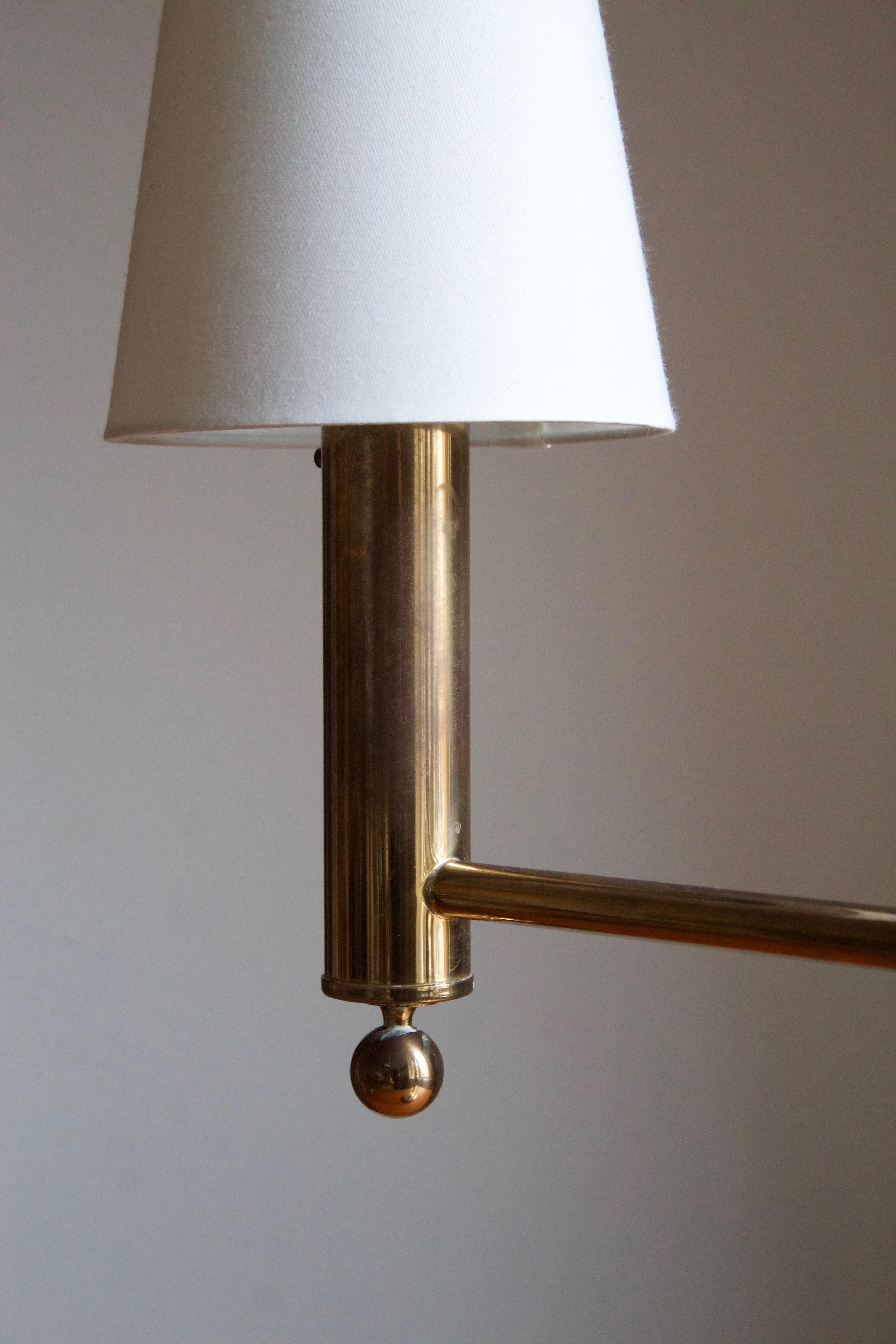 Mid-20th Century Bergboms, Sizable Table Lamp, Brass, White Fabric, Sweden, 1970s