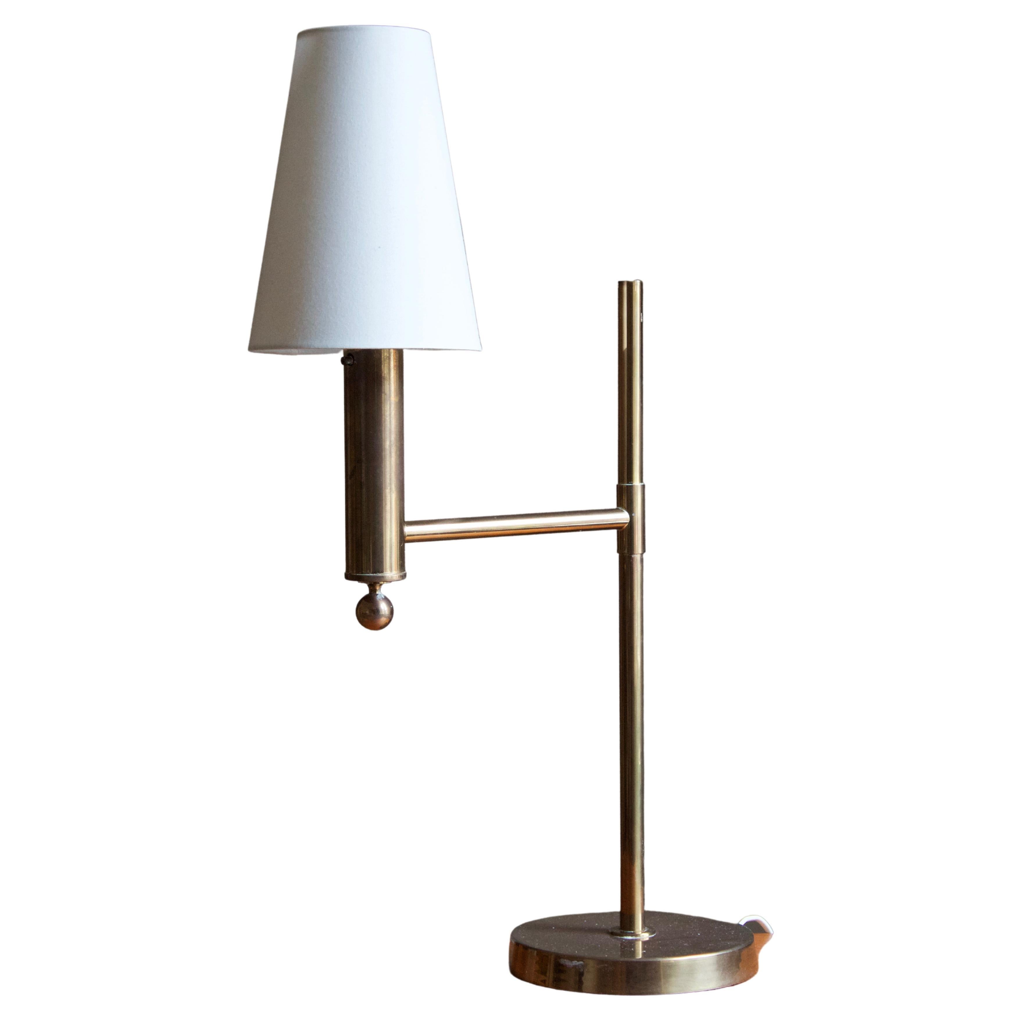 Bergboms, Sizable Table Lamp, Brass, White Fabric, Sweden, 1970s