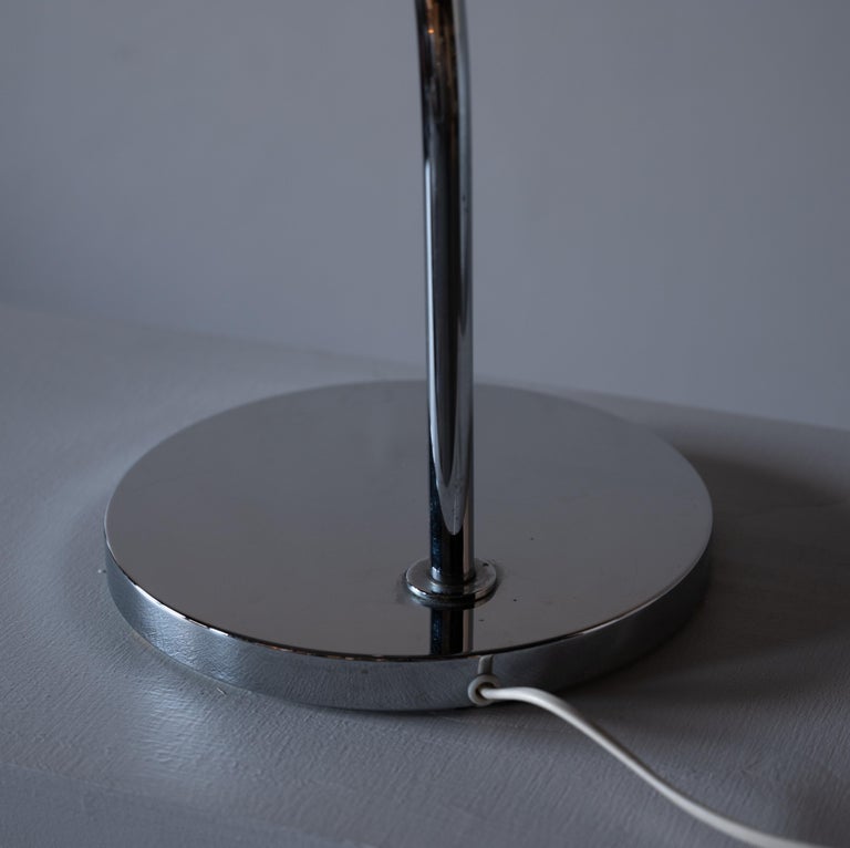 Bergboms, Sizable Table Lamp, Chrome-Plated Metal, Blue Paper, Sweden, 1970s For Sale 1