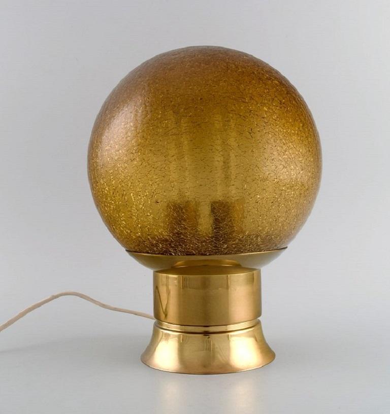 Scandinavian Modern Bergboms, Sweden, Table Lamp in Brass and Amber-Colored Art Glass, 1970s