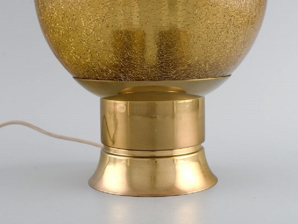 Swedish Bergboms, Sweden, Table Lamp in Brass and Amber-Colored Art Glass, 1970s