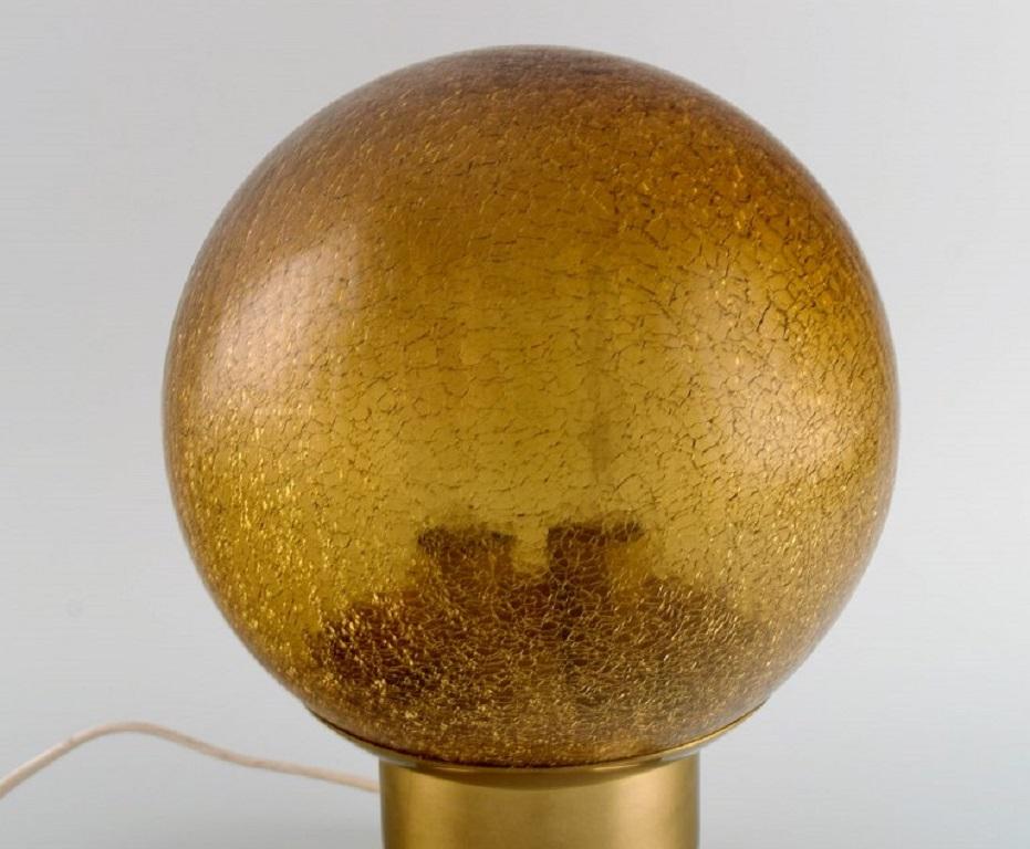 Bergboms, Sweden, Table Lamp in Brass and Amber-Colored Art Glass, 1970s In Excellent Condition In Copenhagen, DK