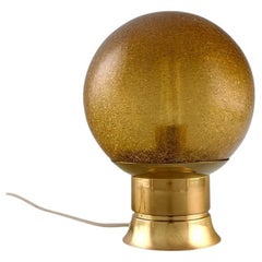 Bergboms, Sweden, Table Lamp in Brass and Amber-Colored Art Glass, 1970s