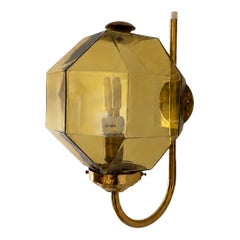 Bergboms – Swedish Modern Brass Wall Sconce with Faceted Amber Glass Shade, 1960