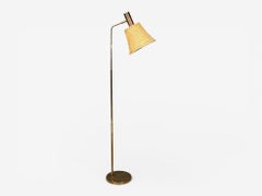 Bergboms, Swedish Modern, Floor Lamp, Brass, Cane, Sweden, 1960s