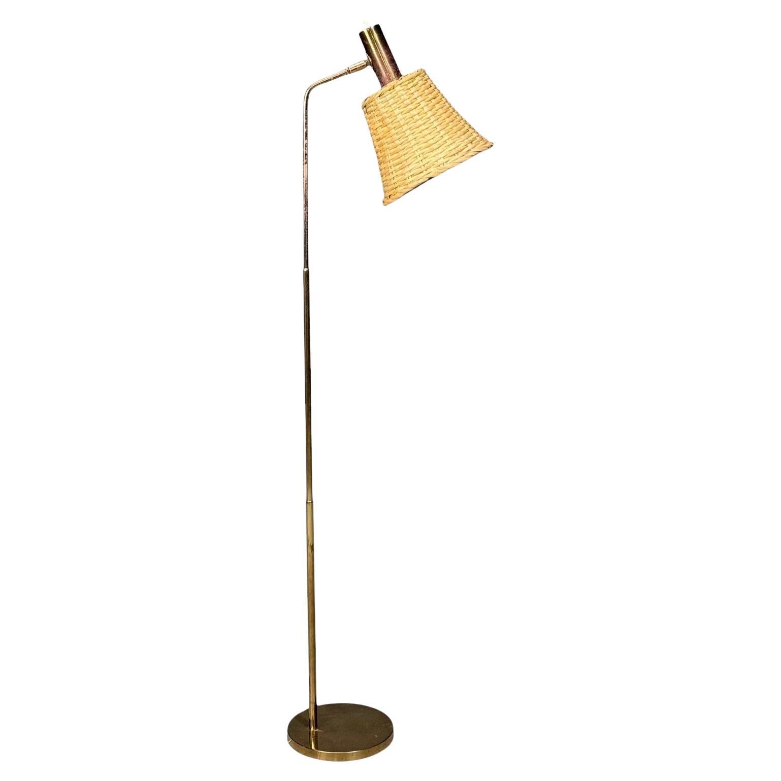 Bergboms, Swedish Modern, Floor Lamp, Brass, Cane, Sweden, 1960s