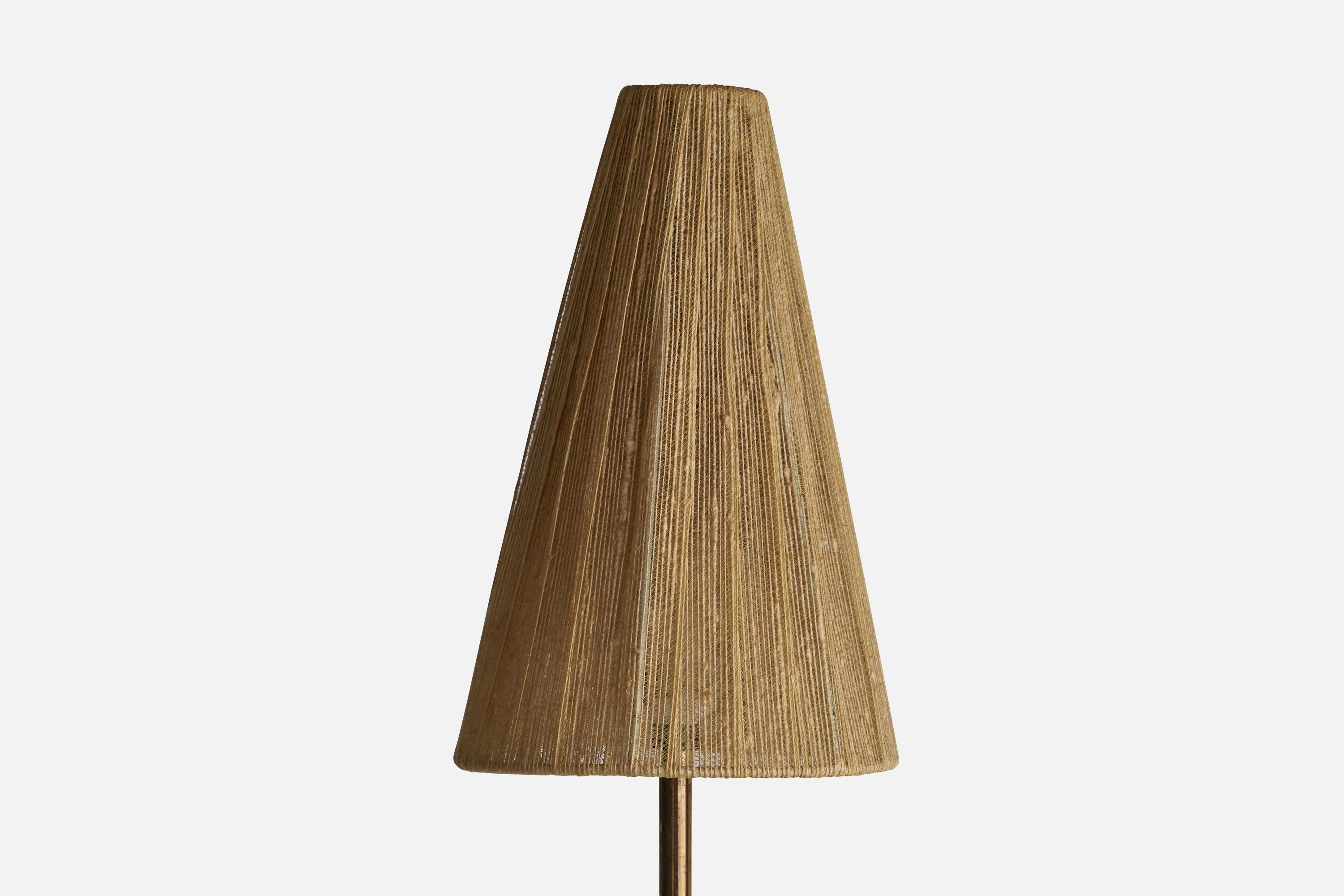 Mid-Century Modern Bergboms, Table Lamp, Brass, Fabric, Sweden, 1960s For Sale