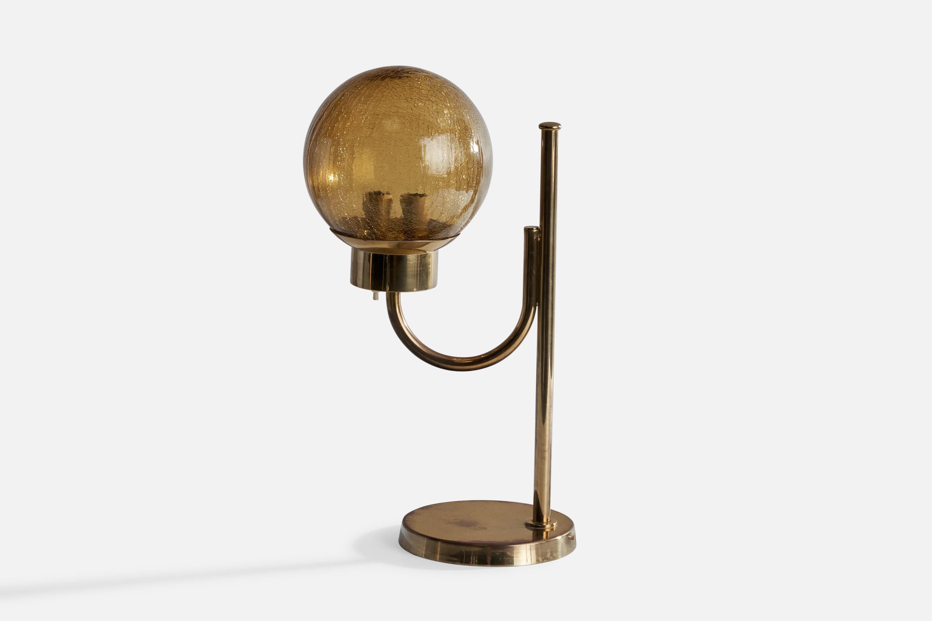Scandinavian Modern Bergboms, Table Lamp, Brass, Glass, Sweden, 1960s For Sale