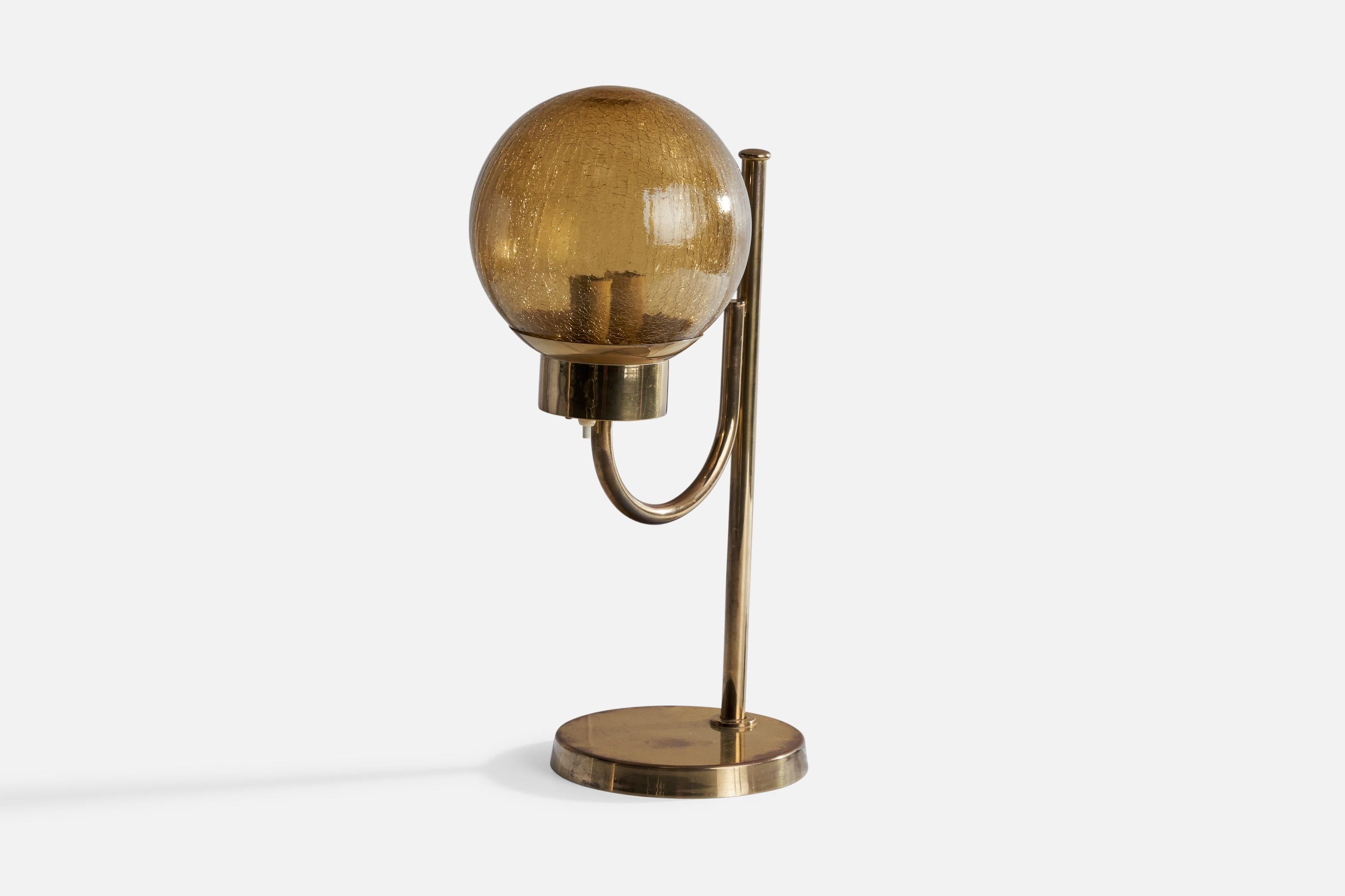 Swedish Bergboms, Table Lamp, Brass, Glass, Sweden, 1960s For Sale