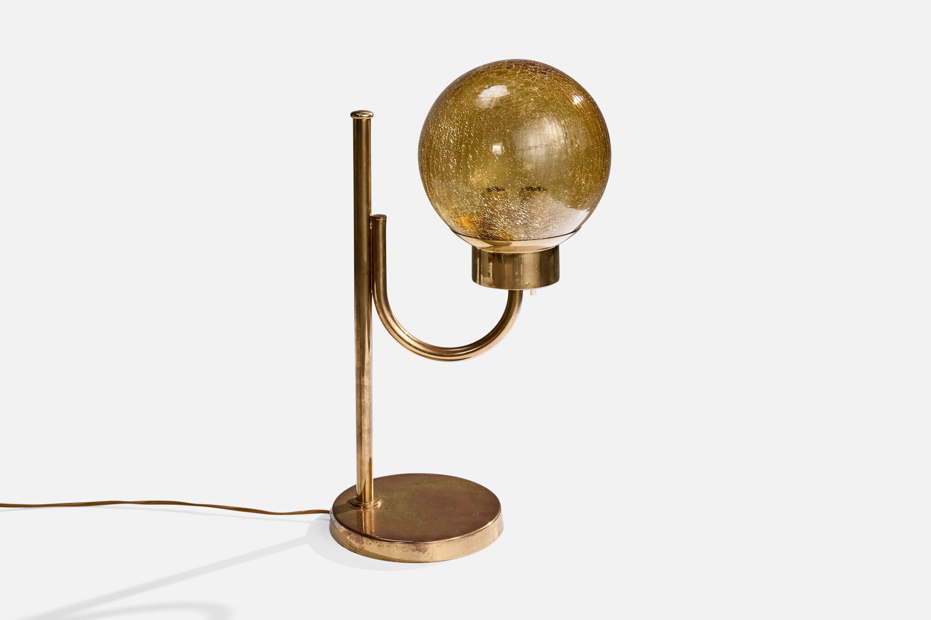 Mid-Century Modern Bergboms, Table Lamp, Brass, Glass, Sweden, 1970s For Sale