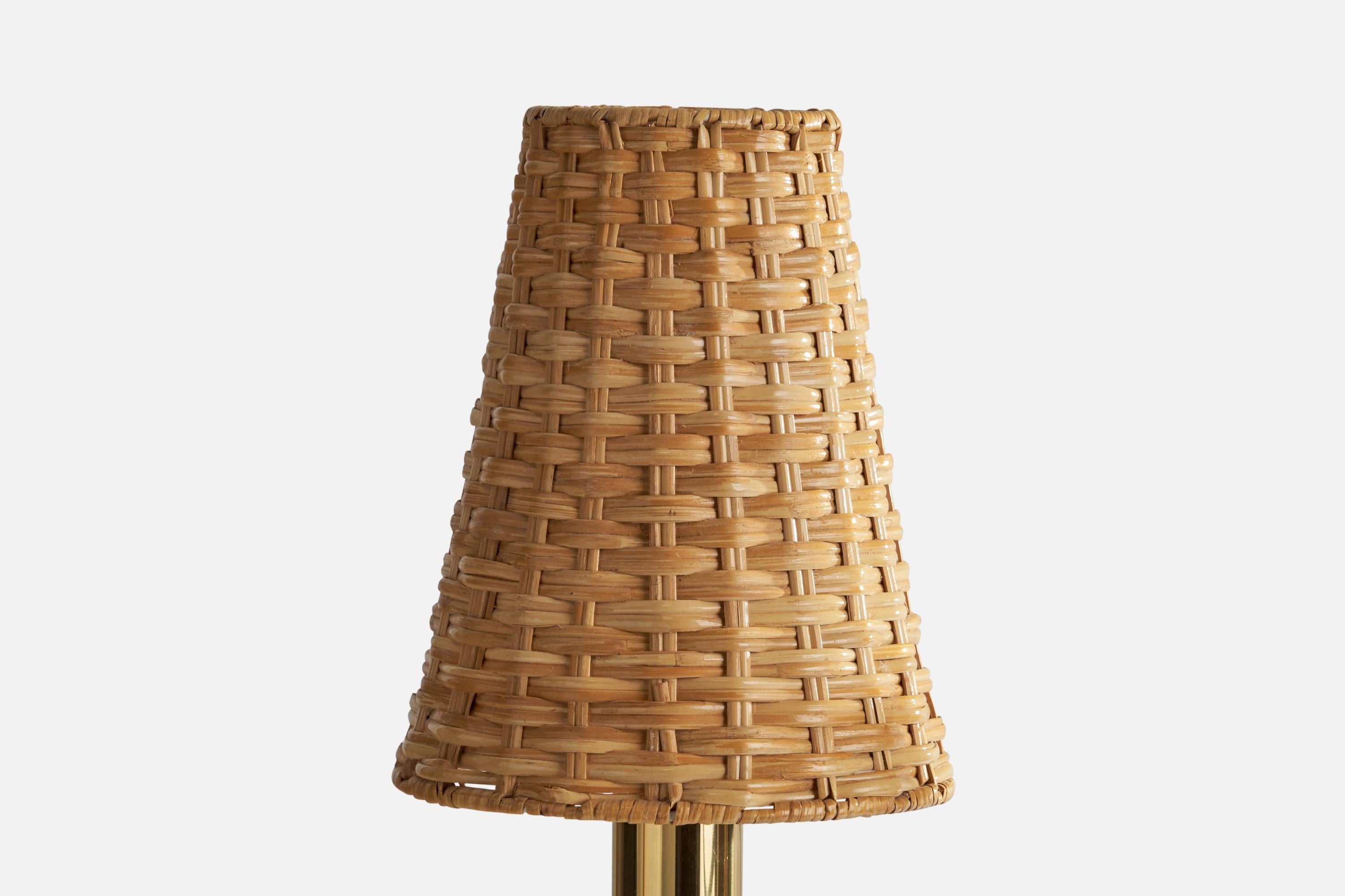 Bergboms, Table Lamp, Brass, Rattan, Sweden, 1970s In Good Condition For Sale In High Point, NC