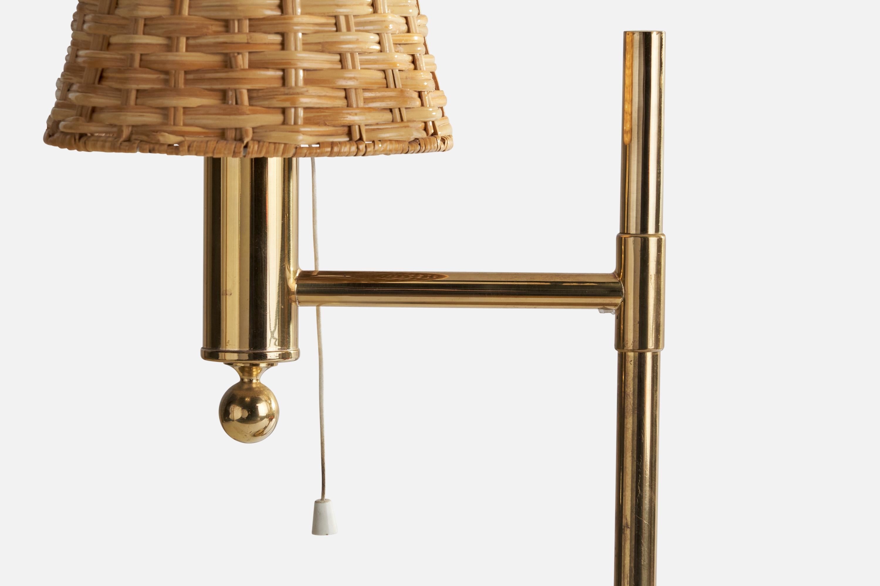 Late 20th Century Bergboms, Table Lamp, Brass, Rattan, Sweden, 1970s For Sale
