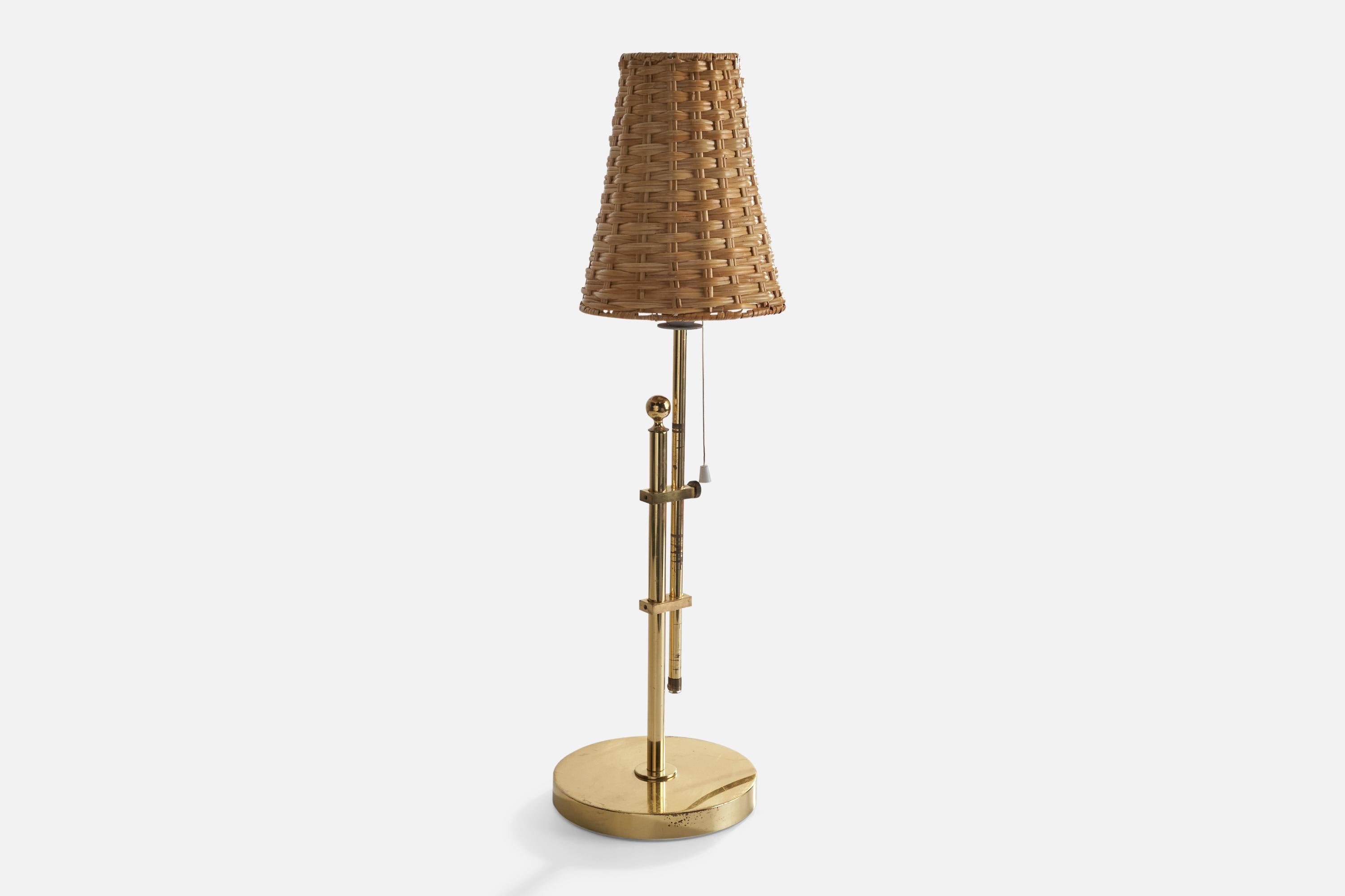 Swedish Bergboms, Table Lamp, Brass, Rattan, Sweden, 1980s For Sale