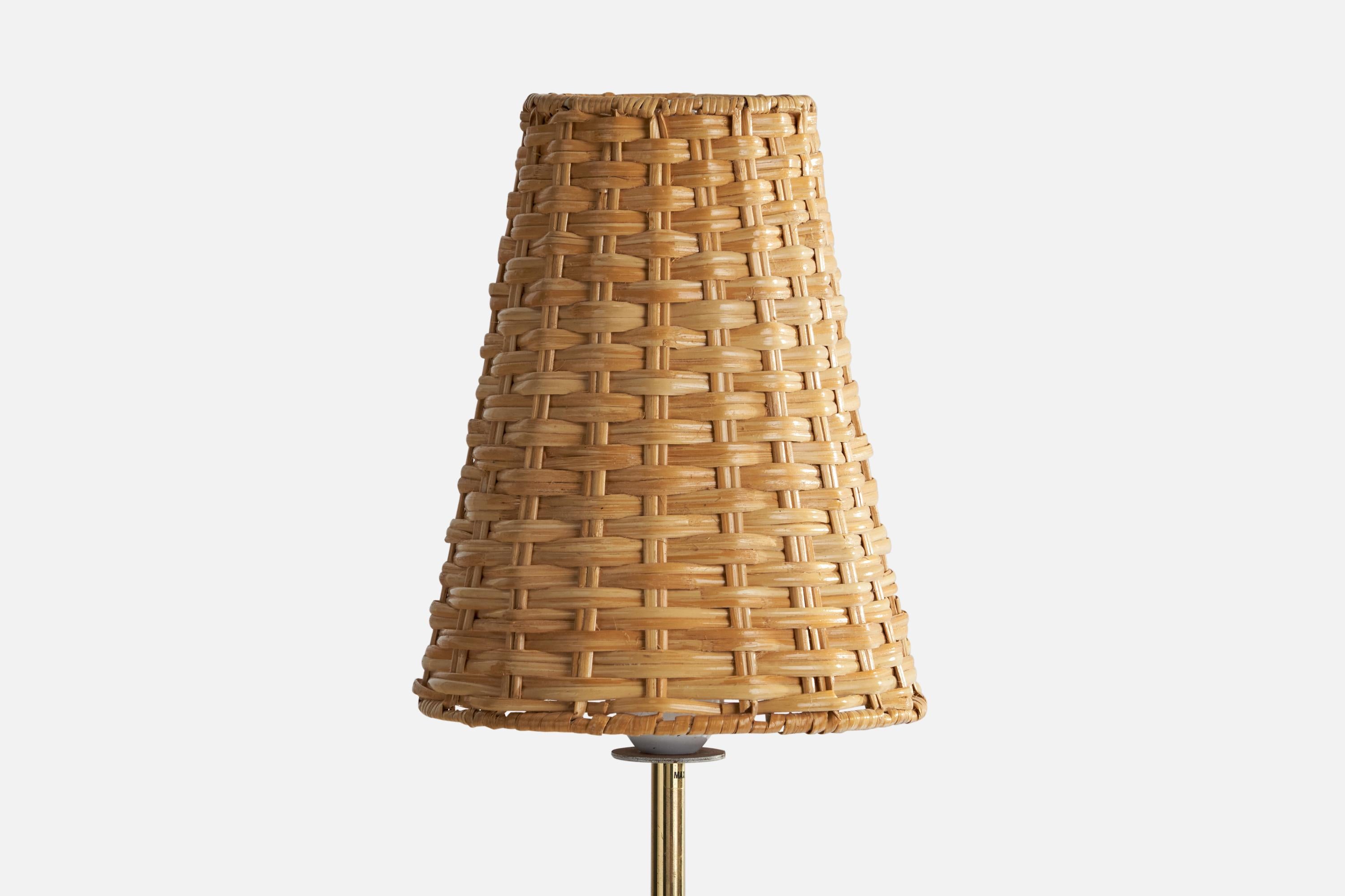 Bergboms, Table Lamp, Brass, Rattan, Sweden, 1980s In Good Condition For Sale In High Point, NC
