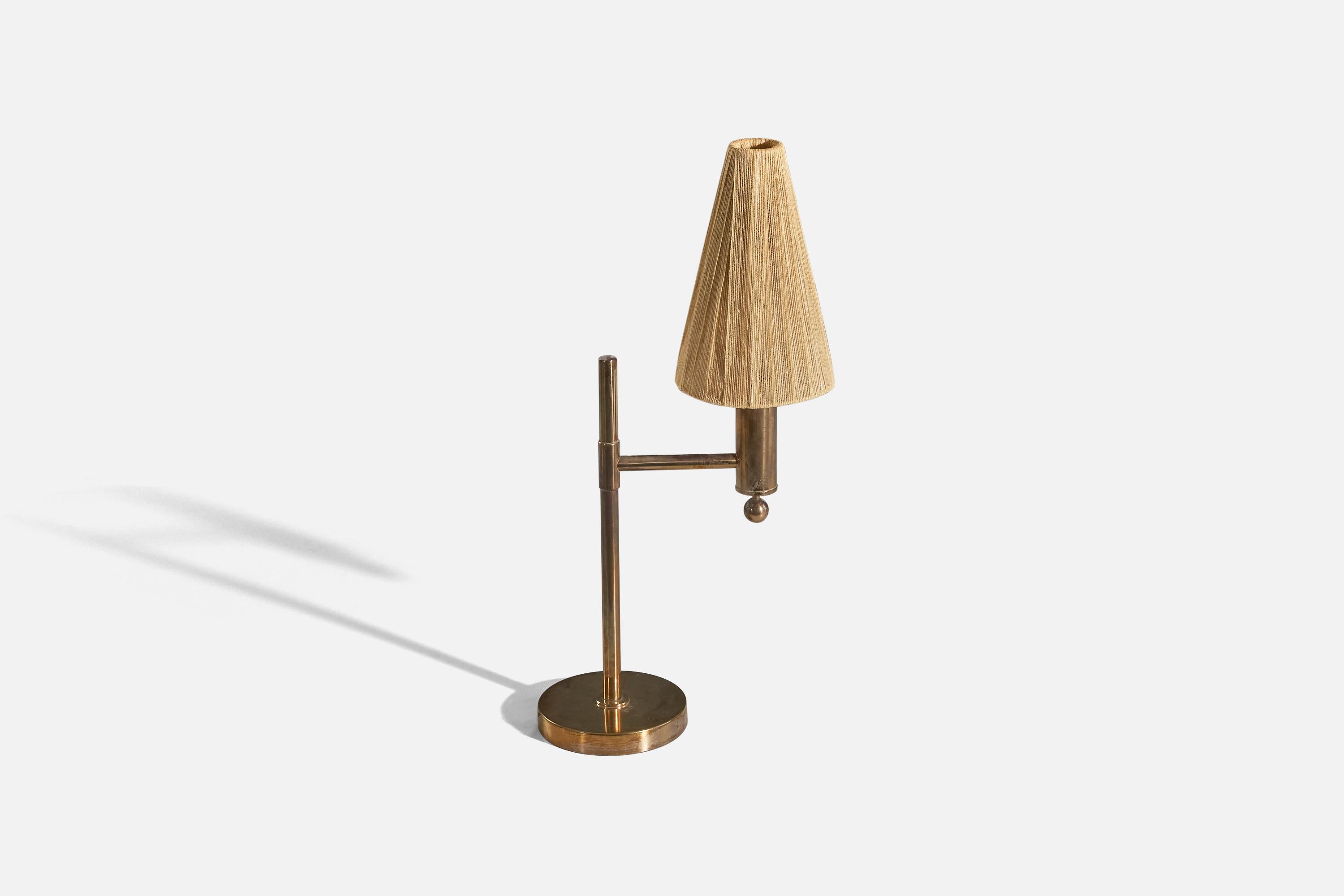 Mid-Century Modern Bergboms, lampe de bureau, laiton, corde, Suède, années 1960 en vente
