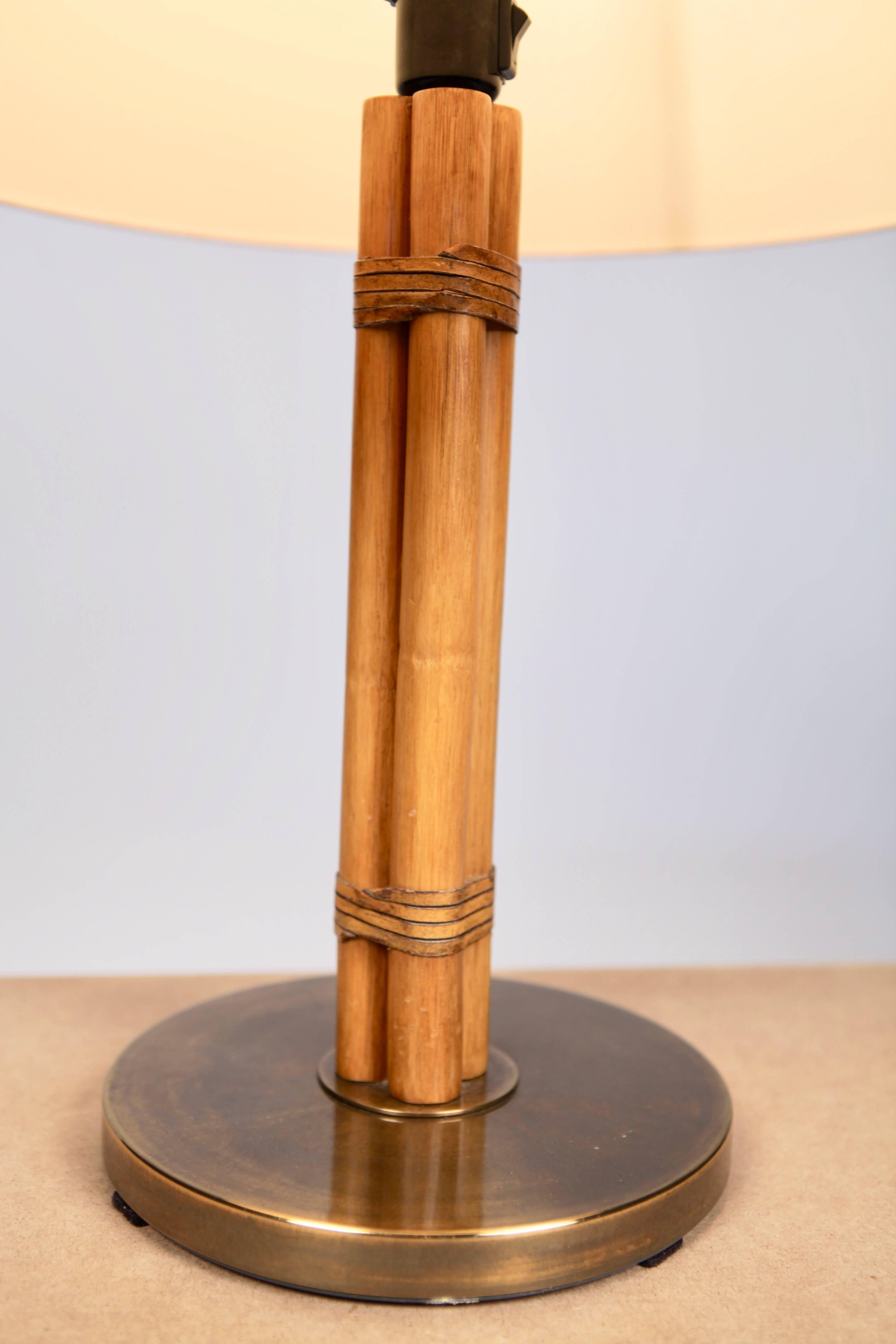 Swedish Bergboms Table Lamp, Bamboo, Leather and Brass, Sweden, 1960s