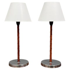 Bergboms, lampade da tavolo, pelle, nichelato, Svezia, anni '60