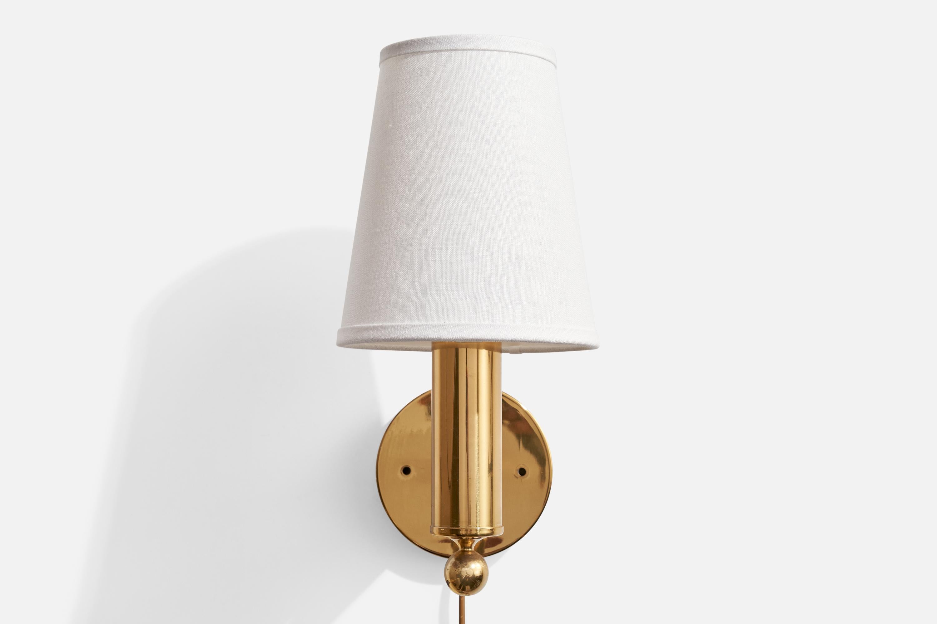 Swedish Bergboms, Wall Light, Brass, Fabric, Sweden, 1970s For Sale