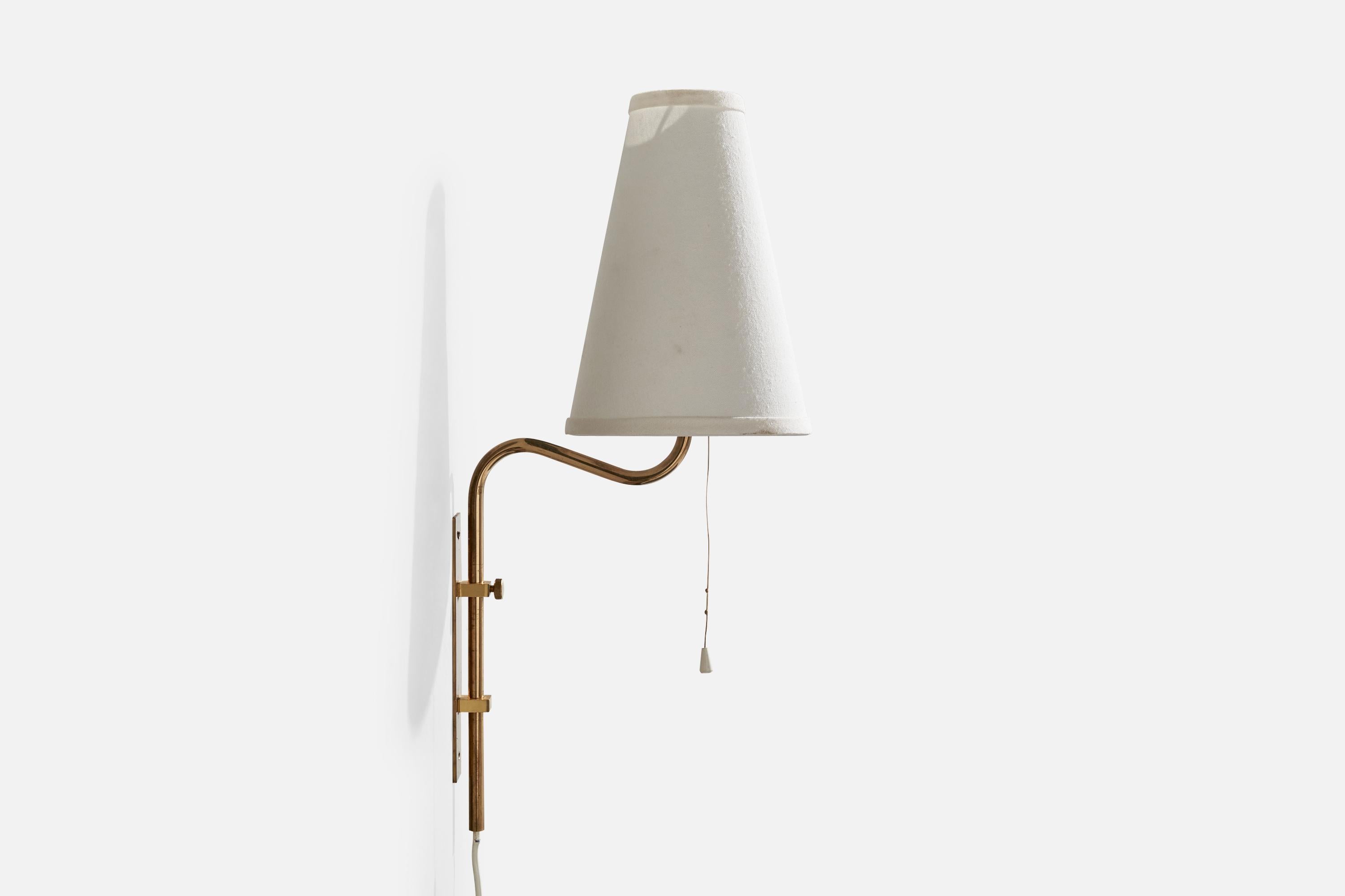 Swedish Bergboms, Wall Light, Brass, Fabric, Sweden, 1970s For Sale