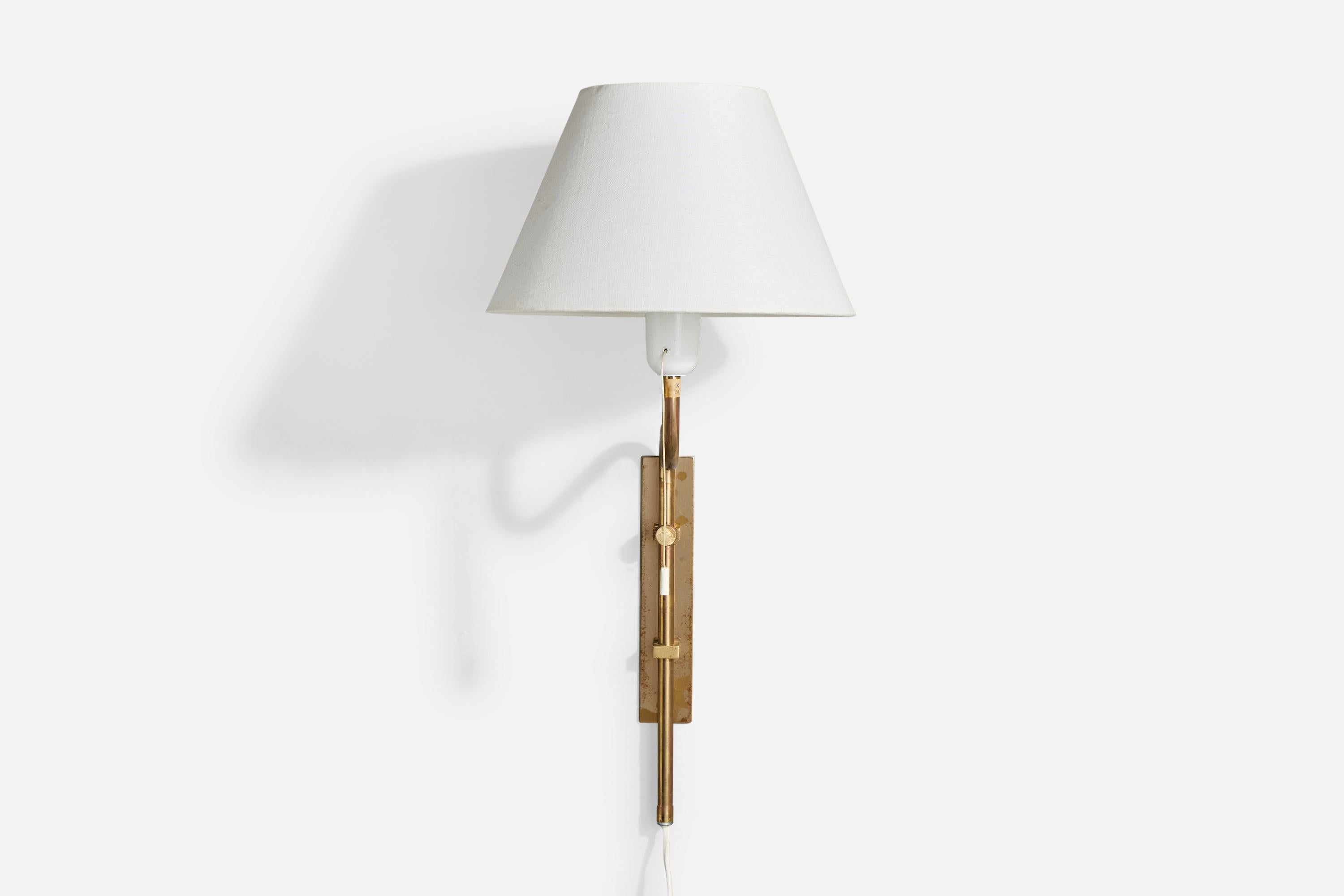 Mid-Century Modern Bergboms, Wall Light, Brass, Fabric, Sweden, 1970s For Sale