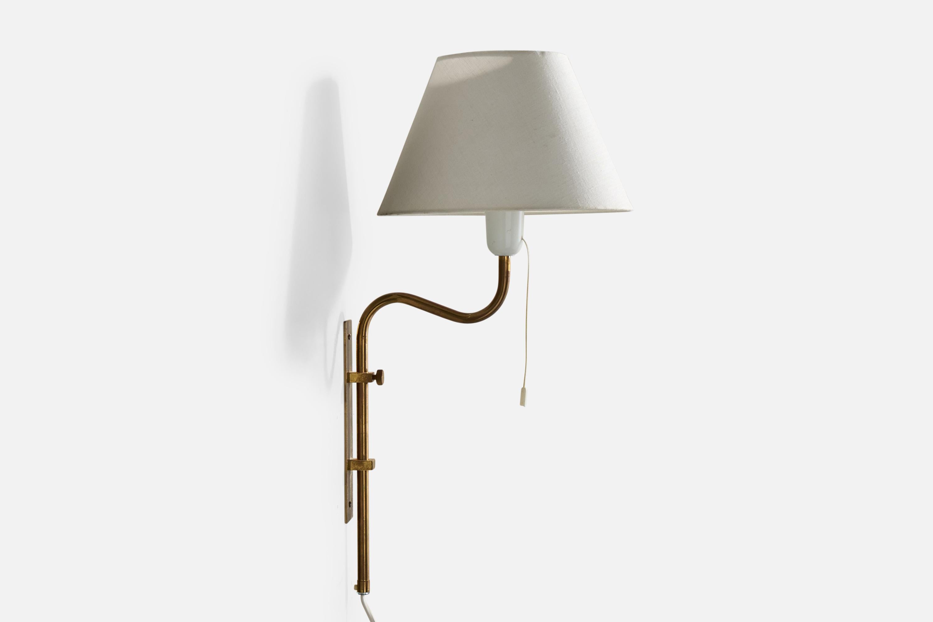 Swedish Bergboms, Wall Light, Brass, Fabric, Sweden, 1970s For Sale