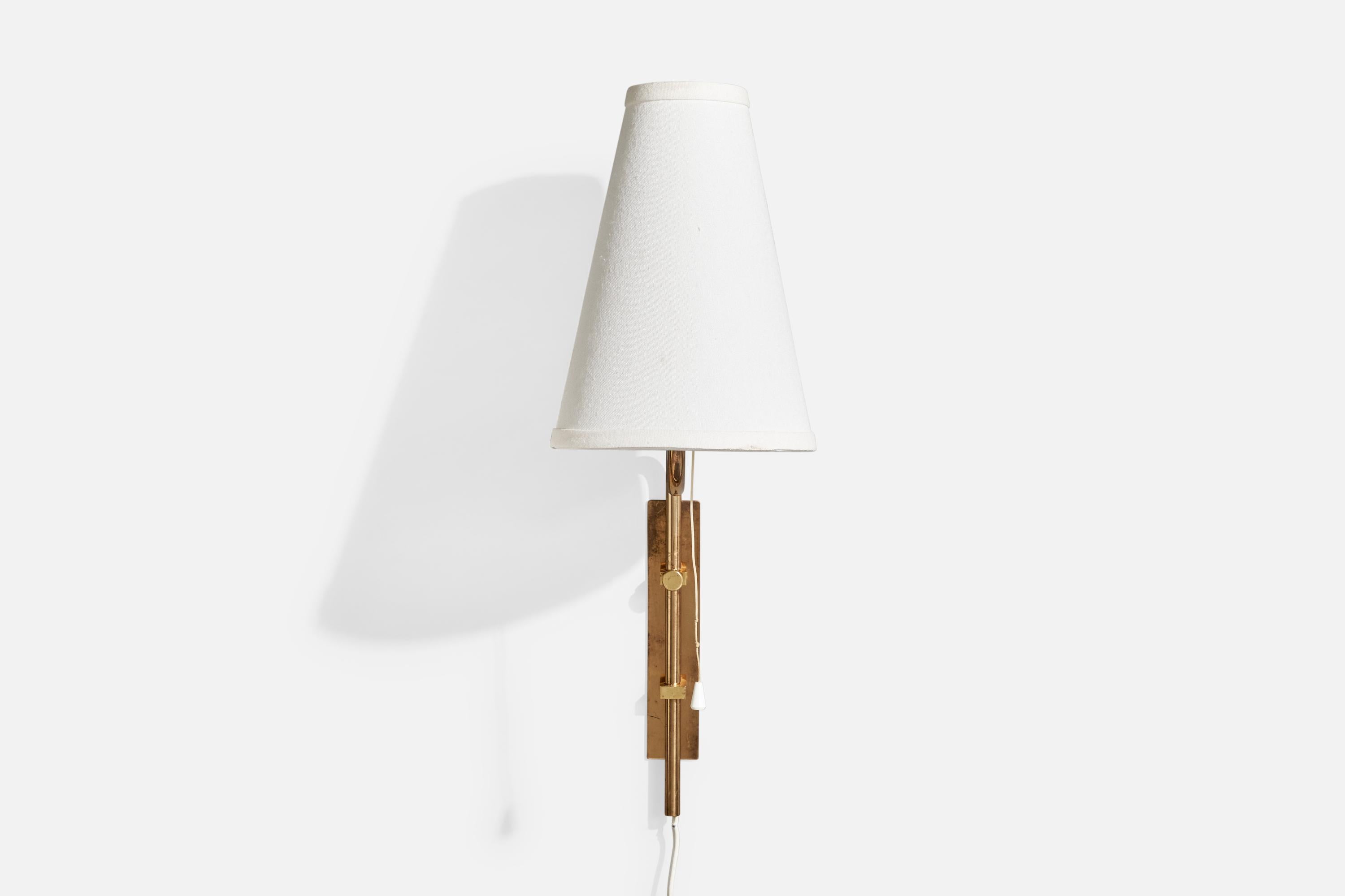 Bergboms, Wall Light, Brass, Fabric, Sweden, 1970s For Sale 1