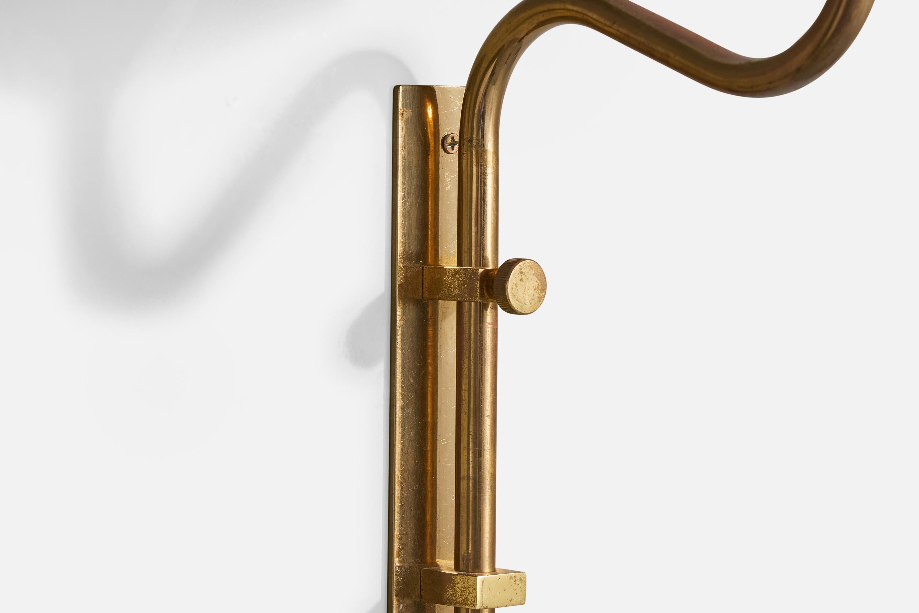 Bergboms, Wall Light, Brass, Fabric, Sweden, 1970s For Sale 1